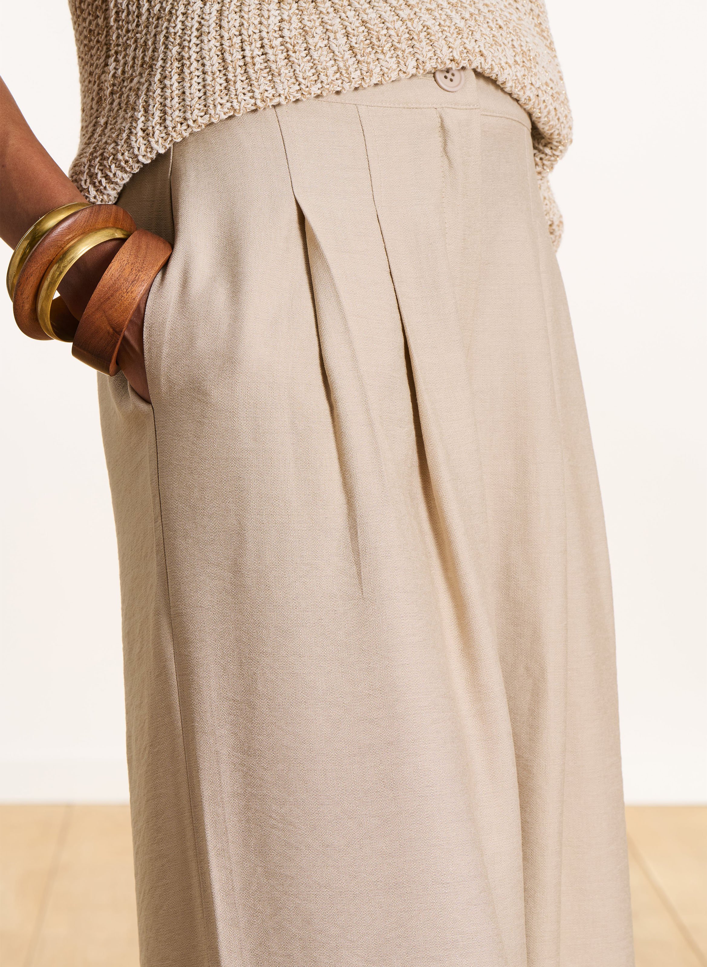 Pantalon large à taille haute LA FEE MARABOUTEE Beige