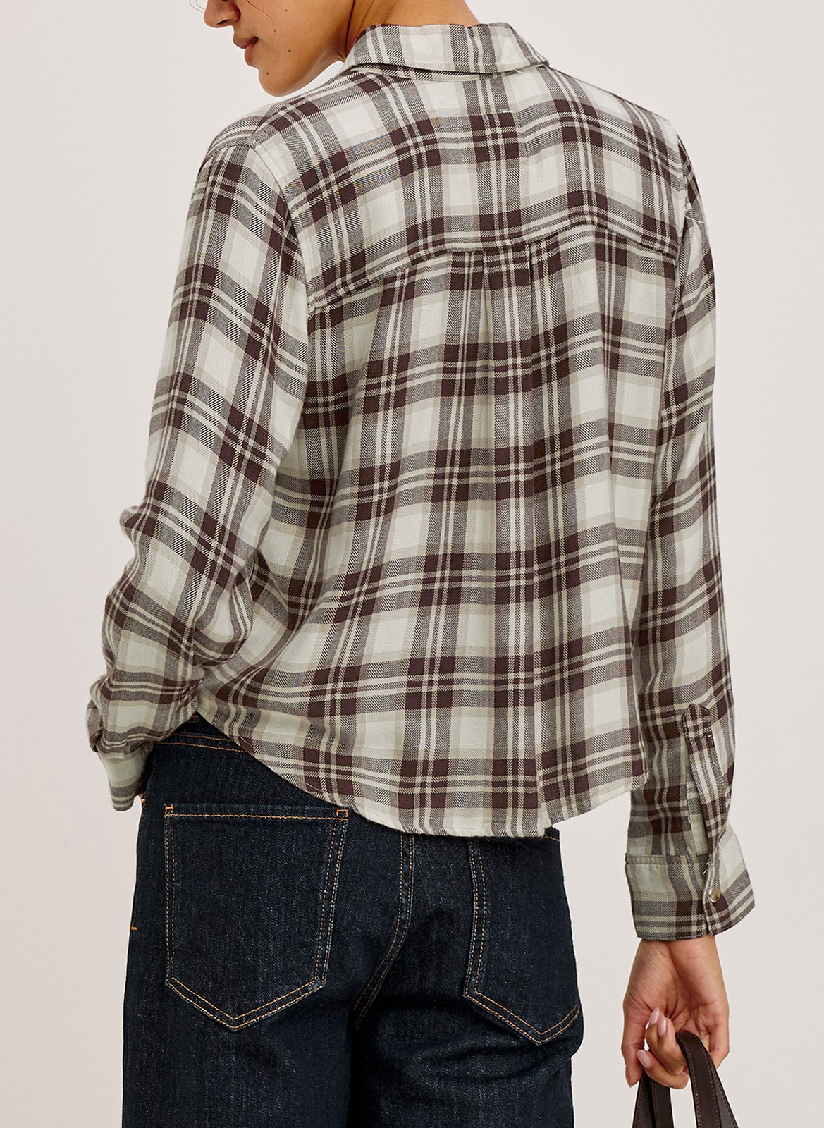 Chemise courte fluide à carreaux RAILS Marron