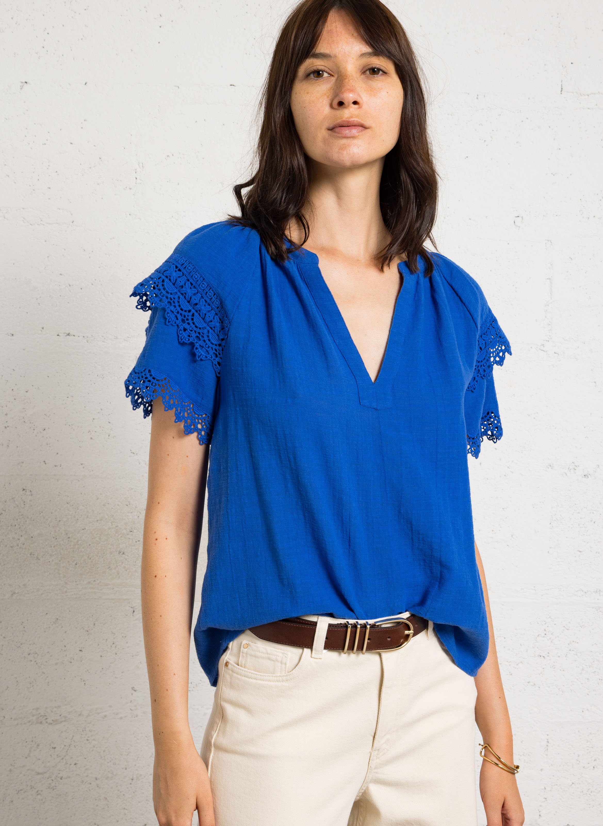 V-neck cotton blouse MAISON 123 Blue