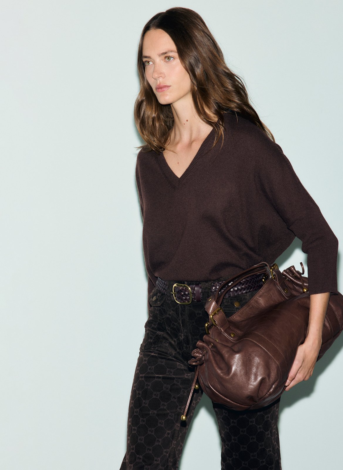 Oversized V-neck cashmere sweater GERARD DAREL Brown