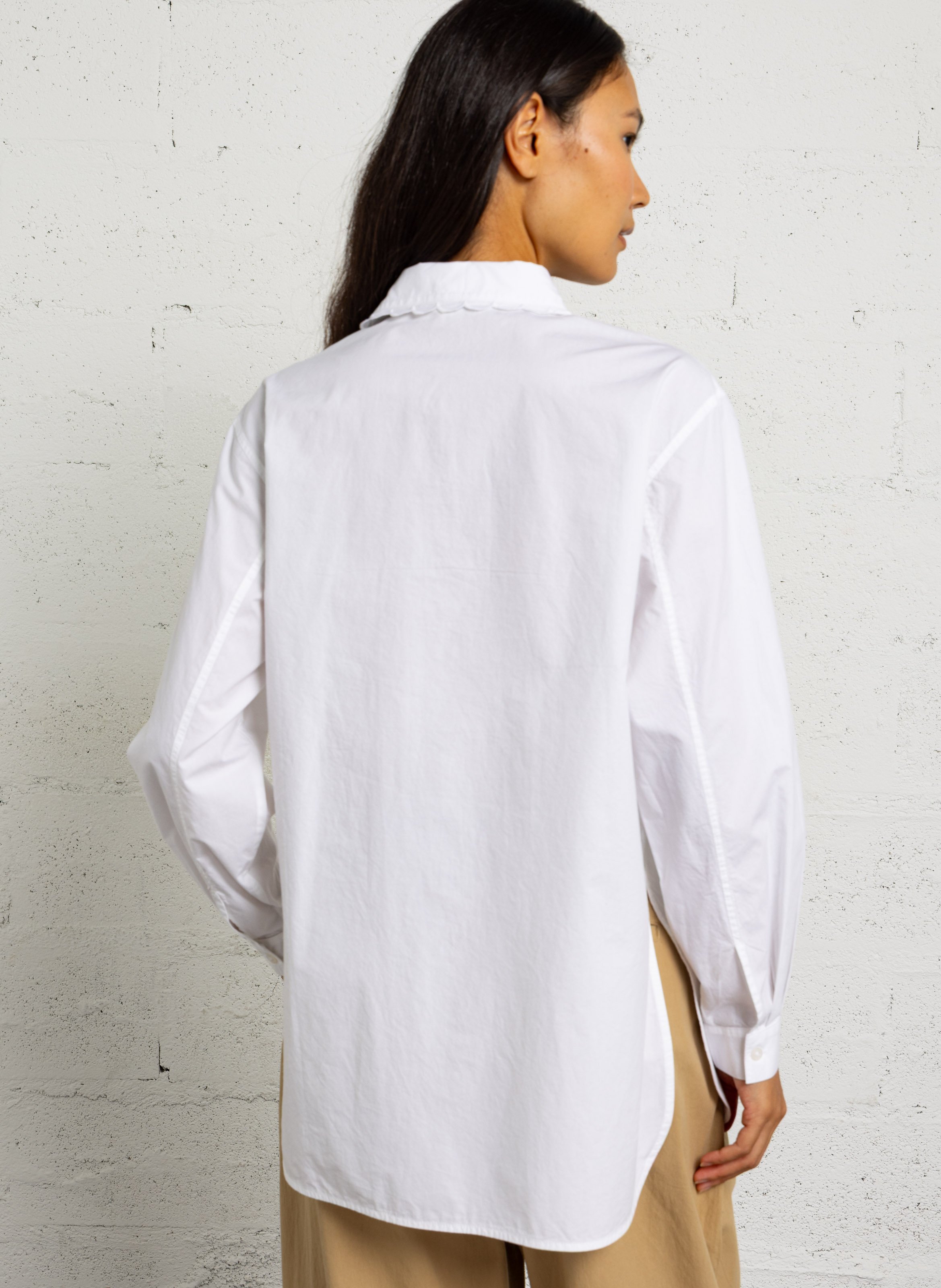 Recht gesneden blouse met volants van biologisch katoen STELLA NOVA Wit