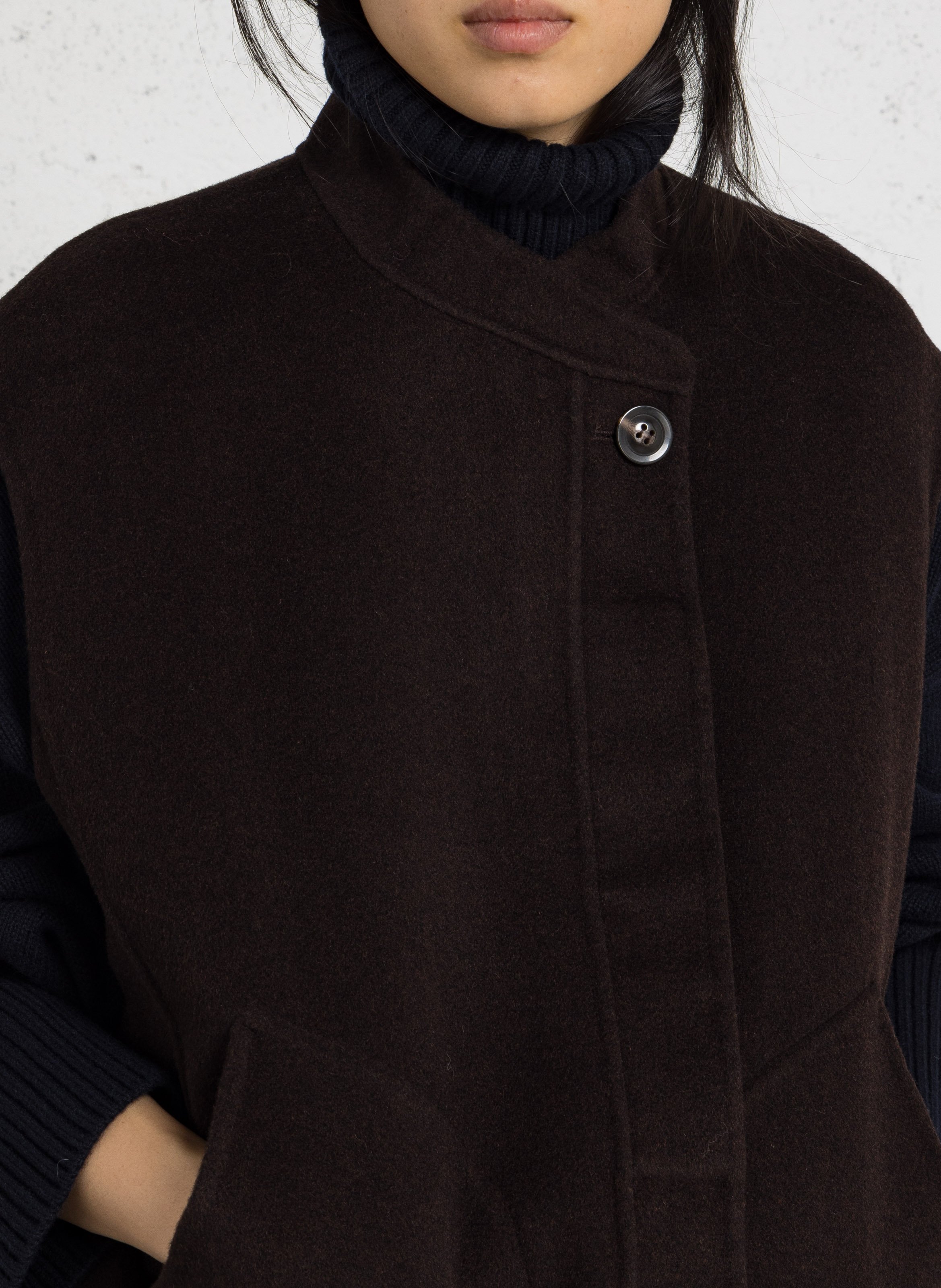 Short high-neck wool blend jacket SOEUR Brown