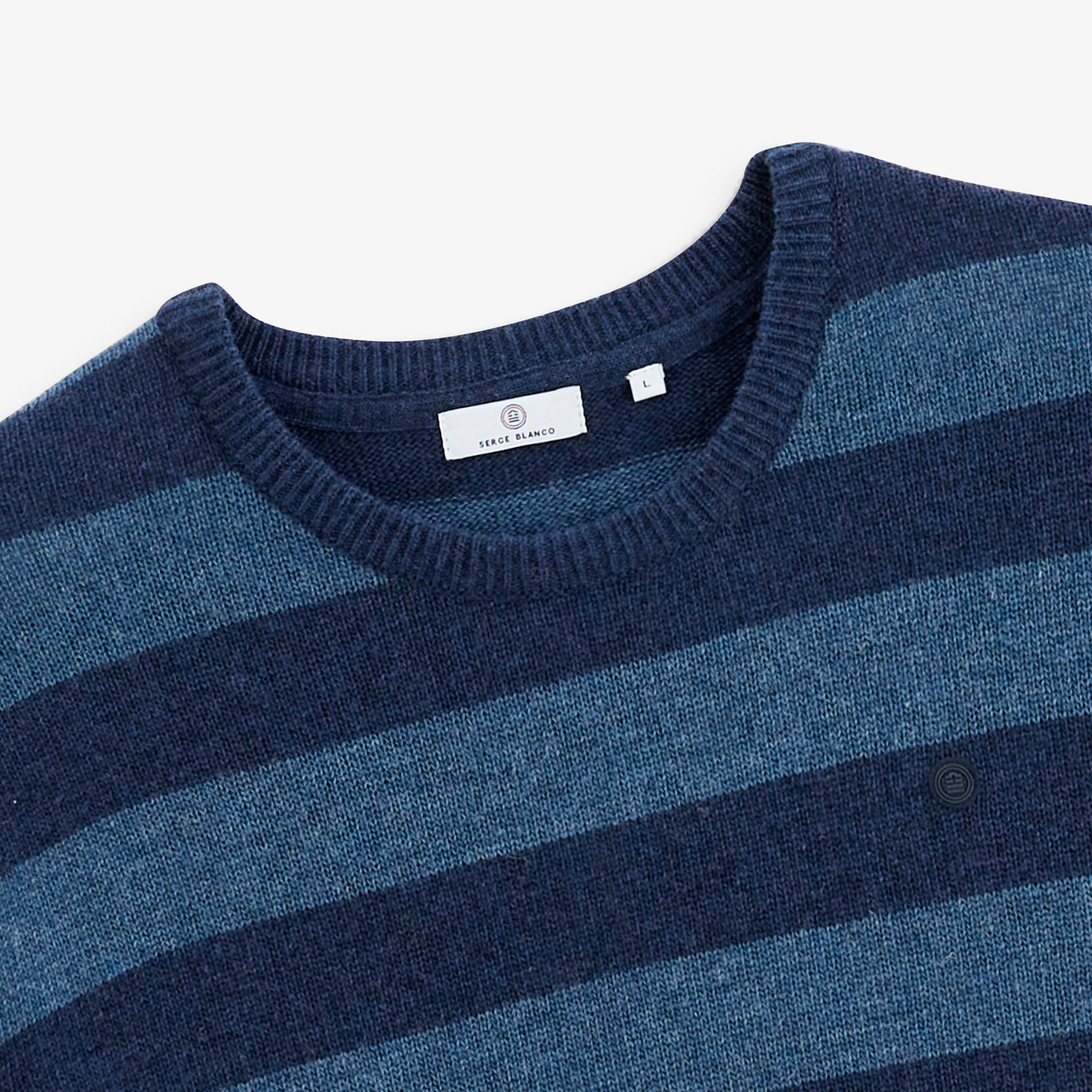 MIRZAN striped wool crew-neck sweater in navy blue SERGE BLANCO Blue