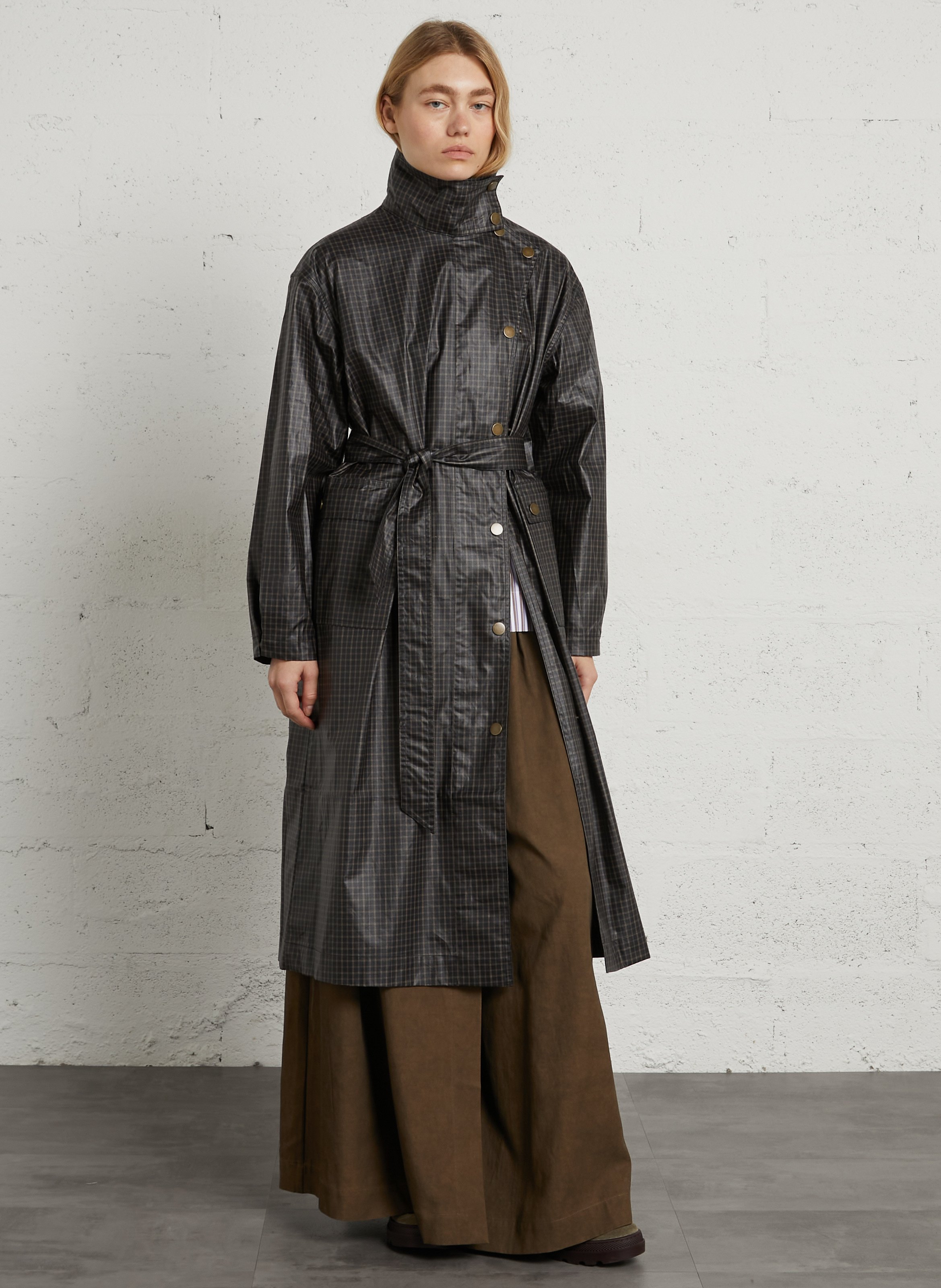 Straight-fit high-neck cotton windbreaker with belt LEON & HARPER