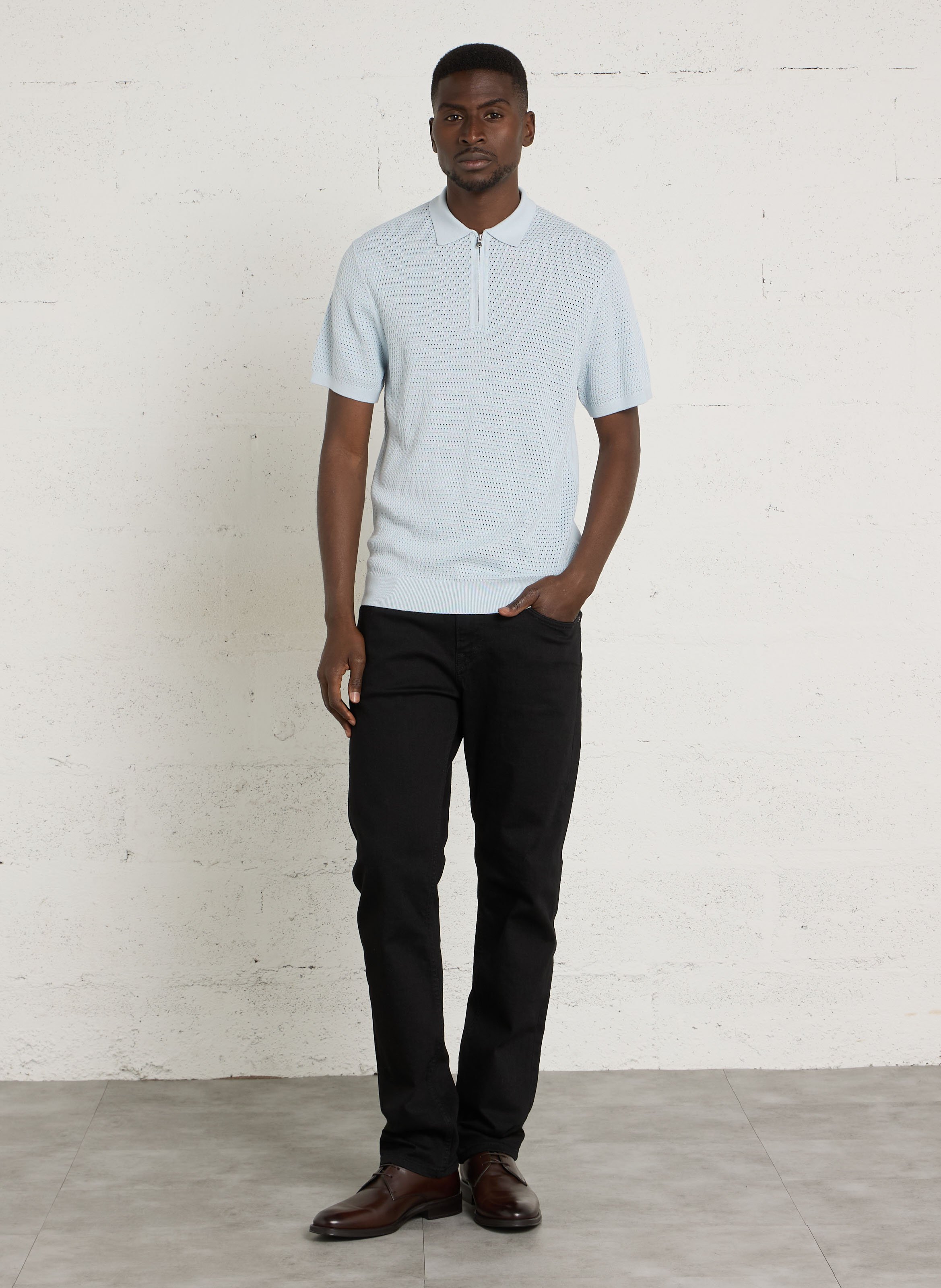 Short-sleeved polo shirt in a cotton-blend knit IKKS Blue
