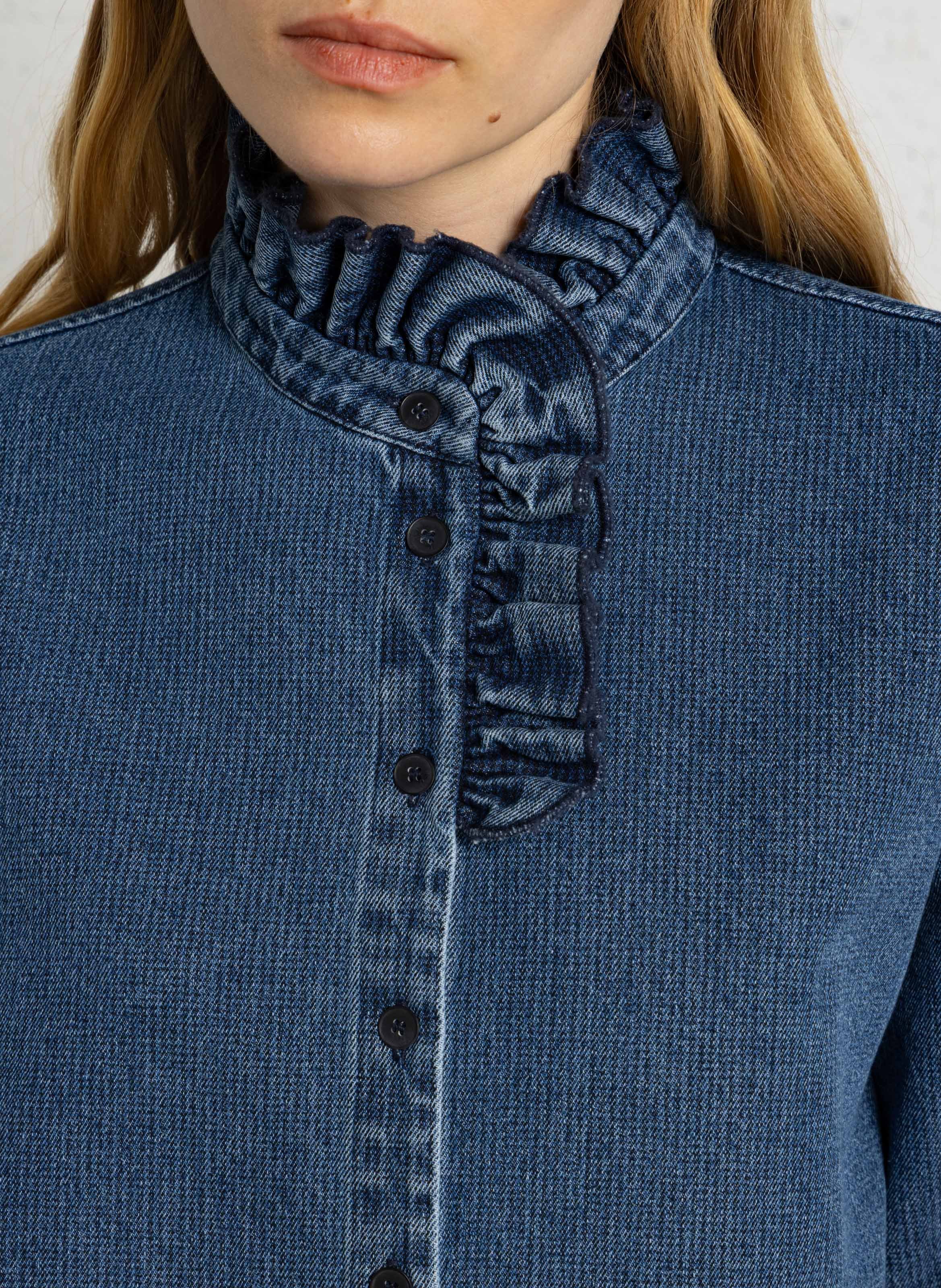 High-neck cotton denim shirt SUZIE WINKLE Blue