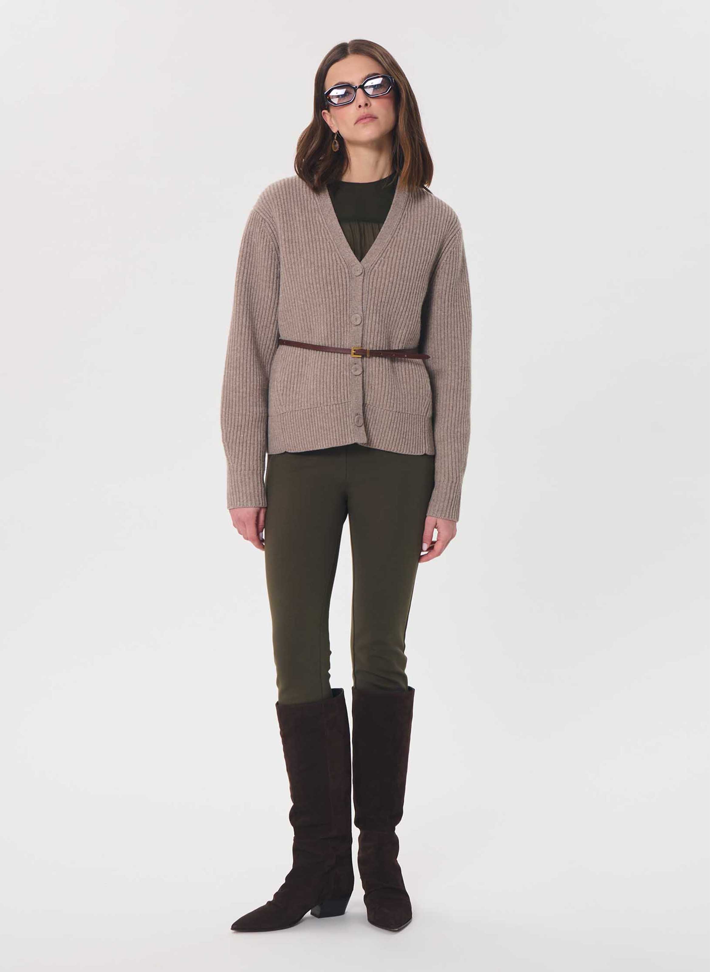 Loose-fit wool-blend V-neck cardigan TARA JARMON Brown