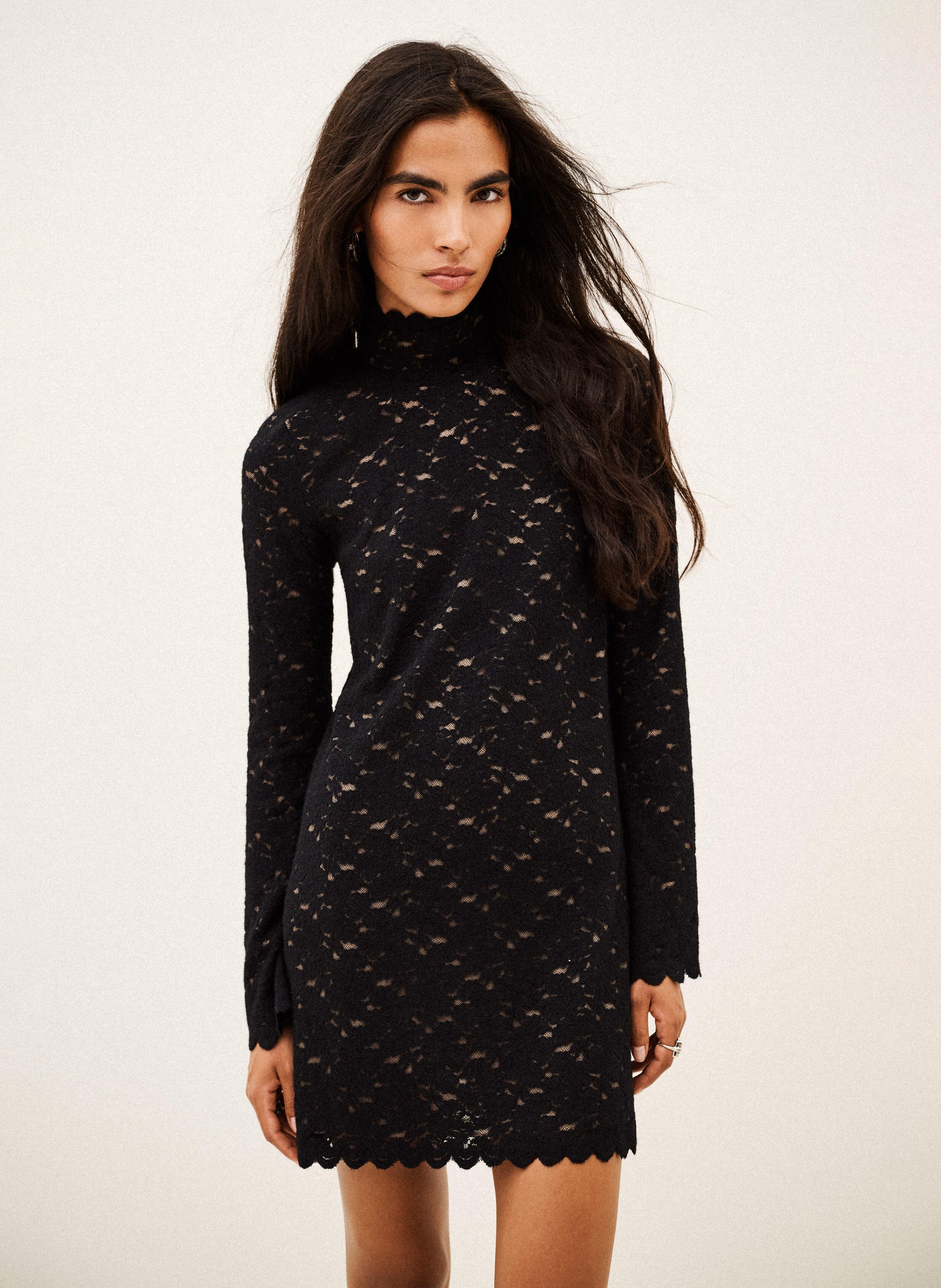 Robe courte droite à dentelle BA&SH Noir