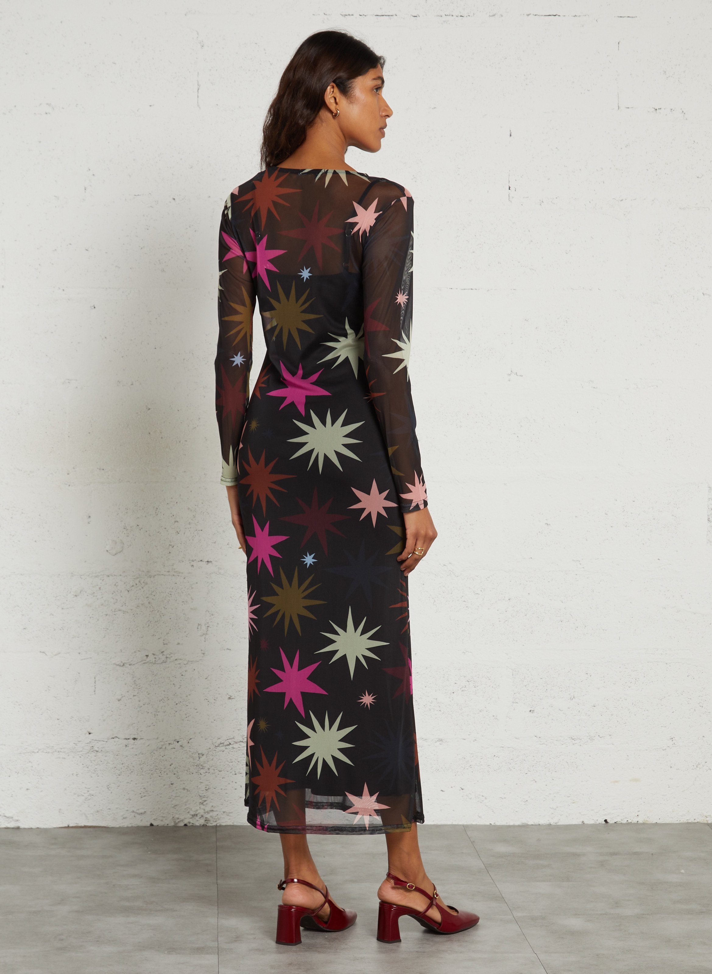 Langes Kleid mit Print | Schwarz NEVER FULLY DRESSED Damen