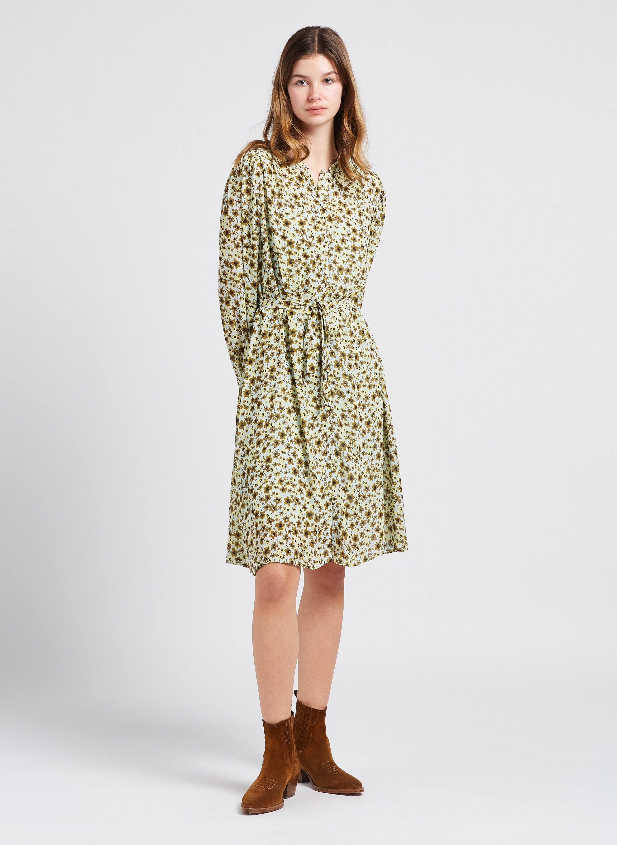 Robe midi col rond à fleurs  MOSS COPENHAGEN Multicolore