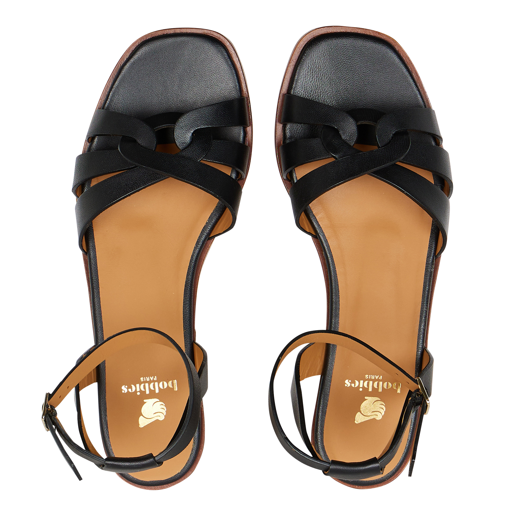 Sandales plates en cuir BOBBIES Noir