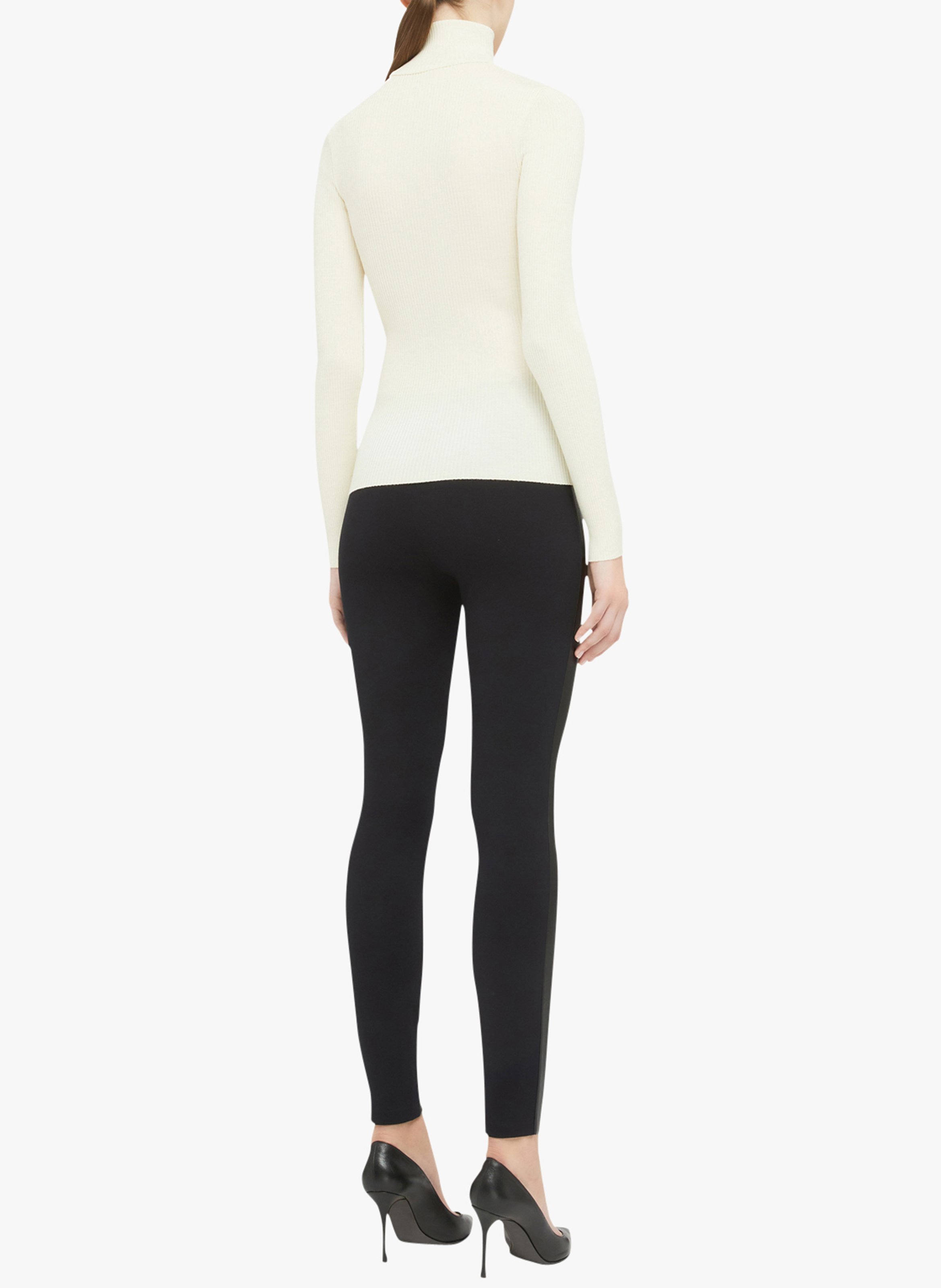 Pull col roulé côtelé en laine  WOLFORD Beige