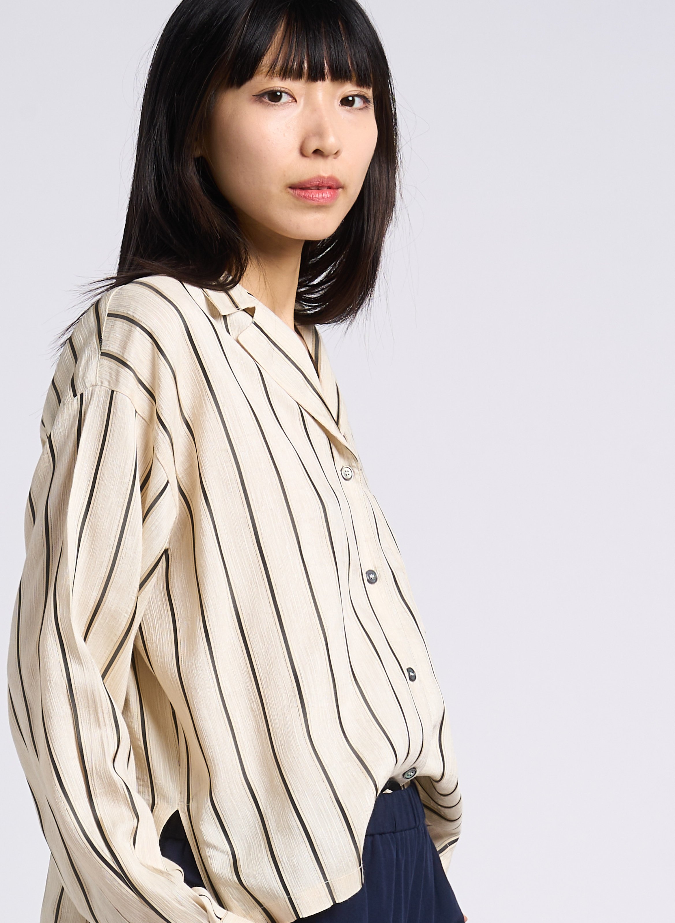 Chemise droite col tailleur à rayures  POMANDERE Blanc