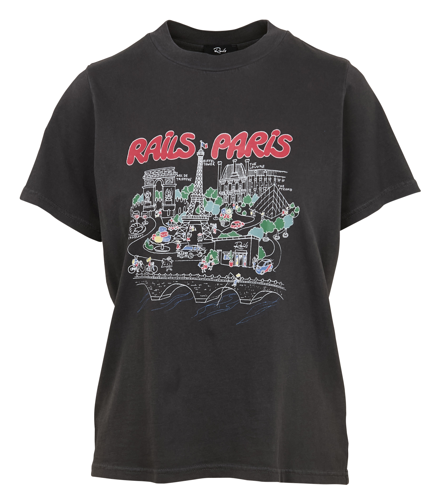 Tee-shirt droit col rond sérigraphié en coton RAILS Noir