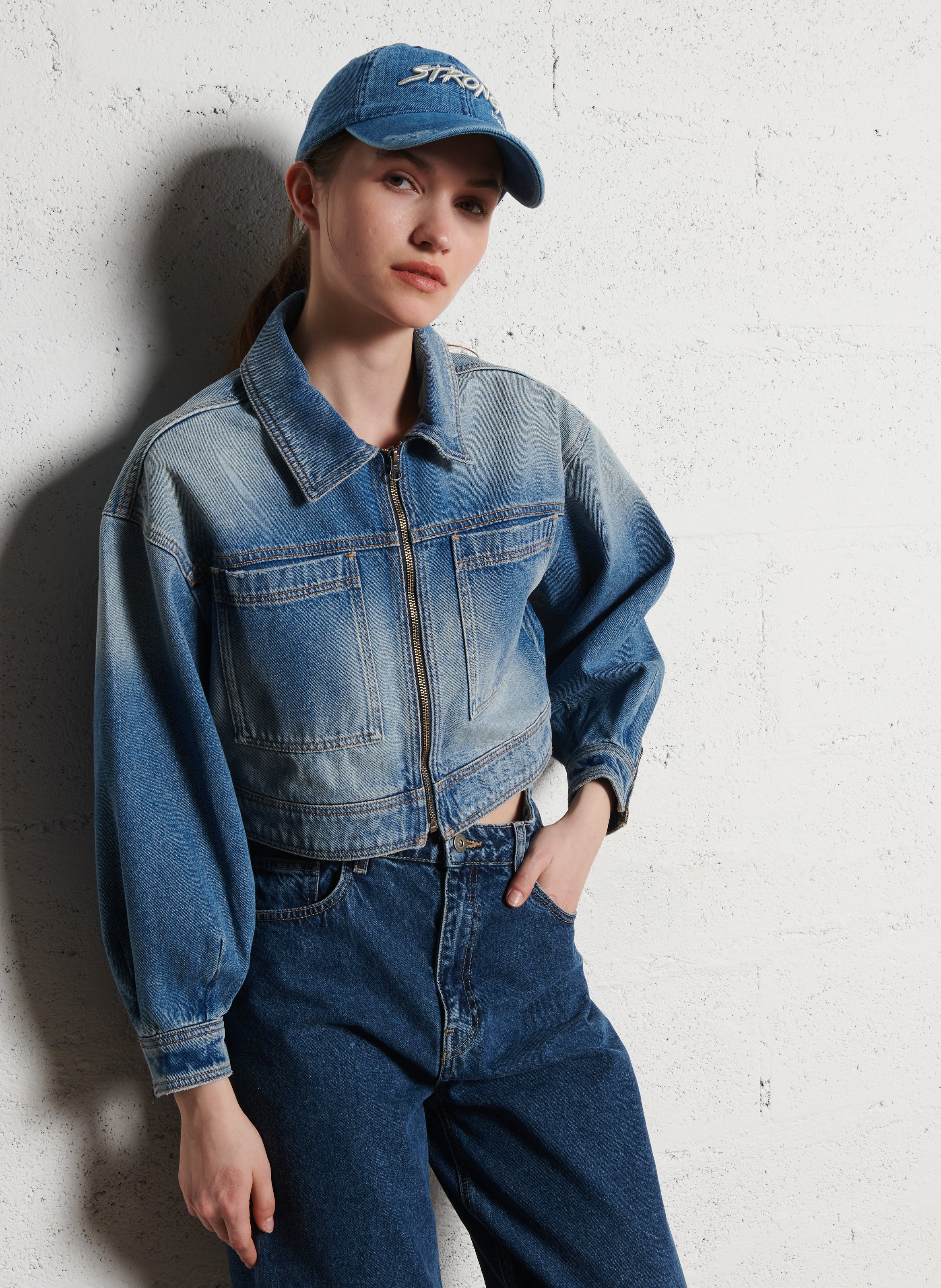 Jacket with classic cotton denim collar Blue Ba&Sh Women Place