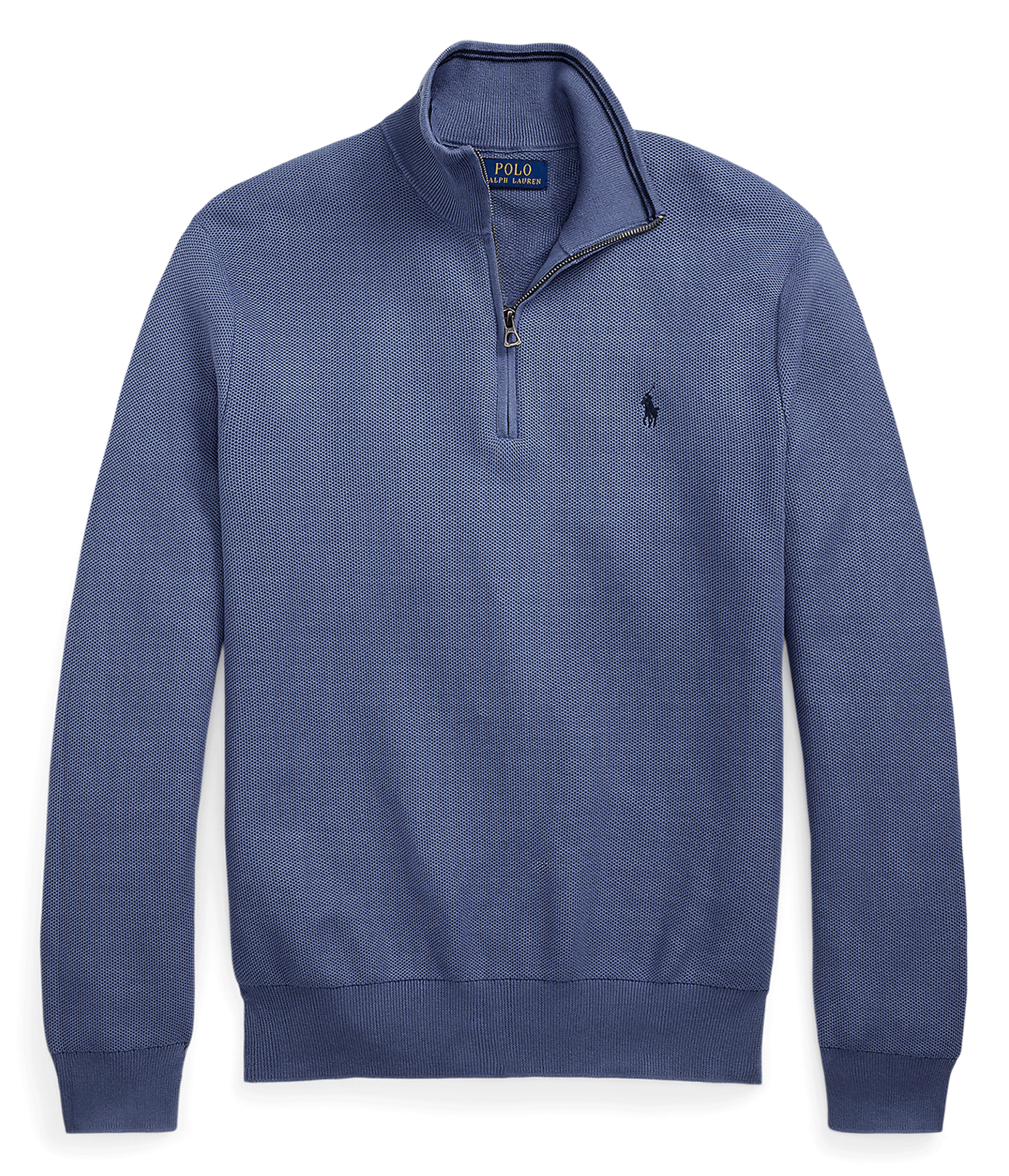 Cotton piqué high-neck zipped sweater  Capri blue