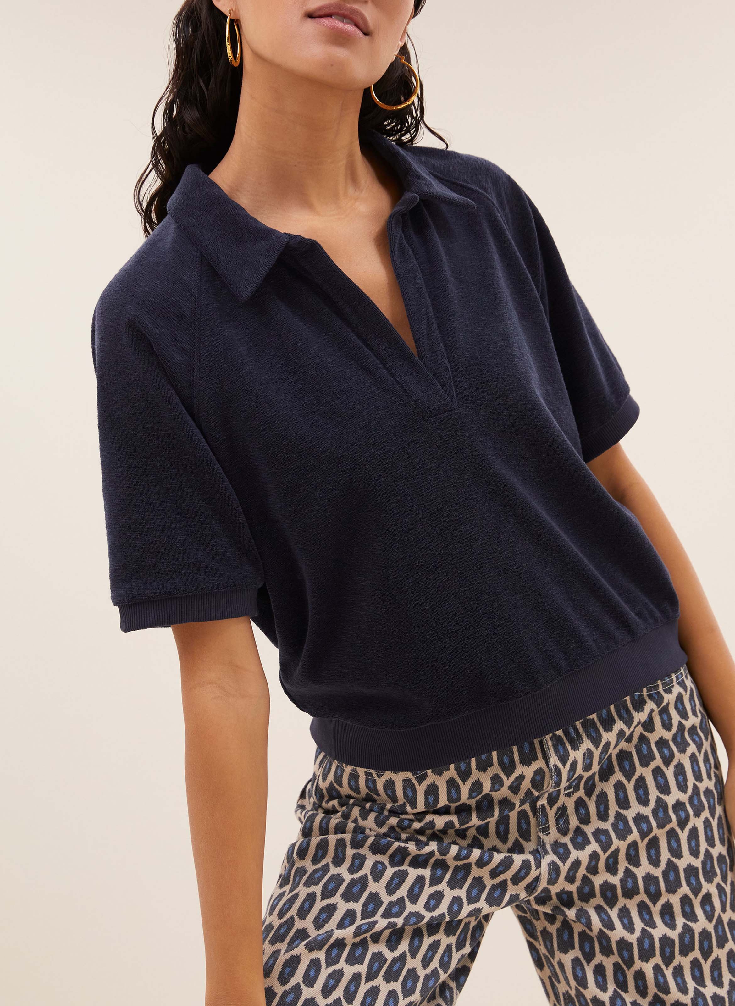 V-neck polo in blended organic cotton BY BAR Blue