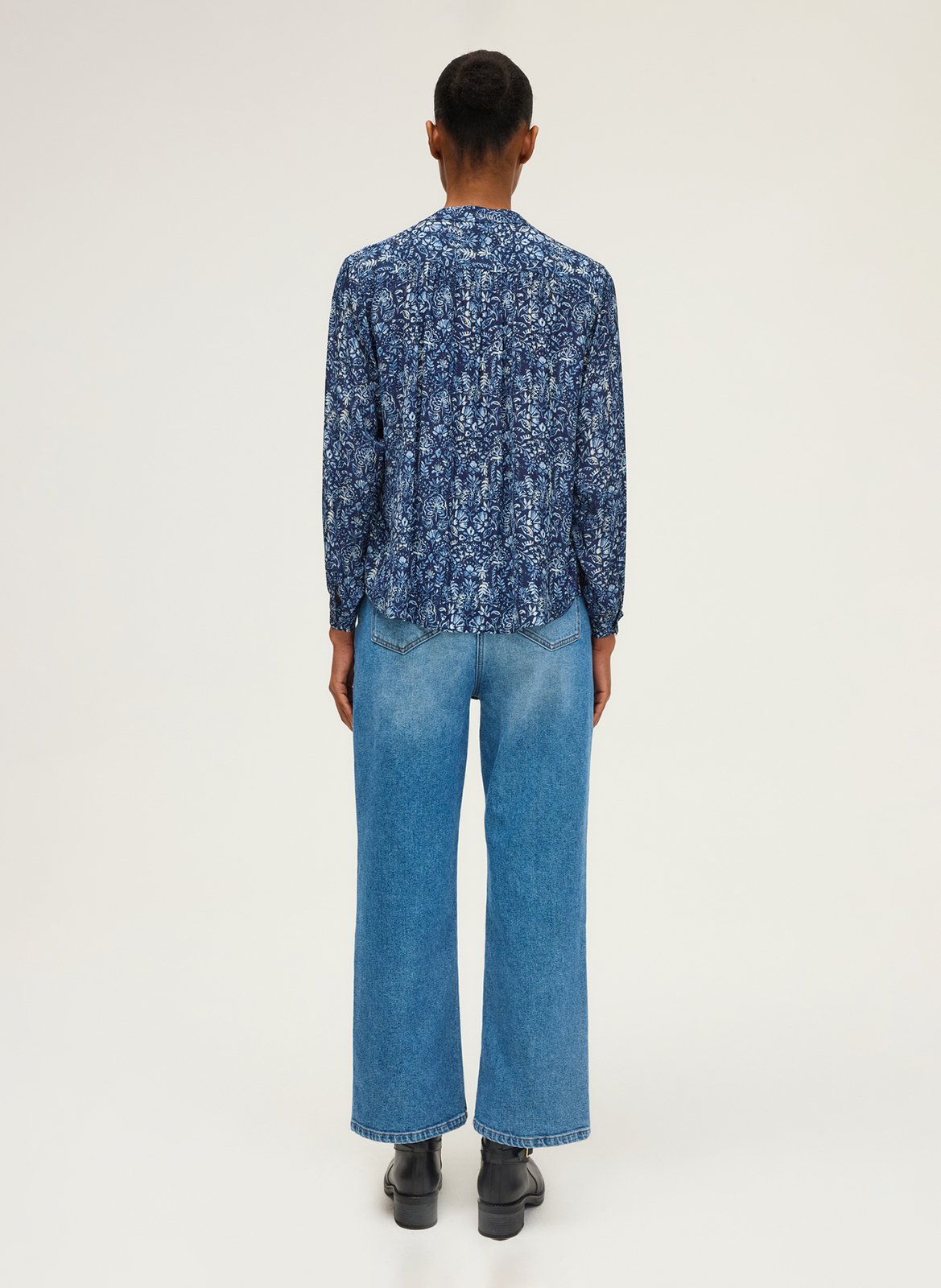 Blouse col tunisien imprimée PABLO Bleu