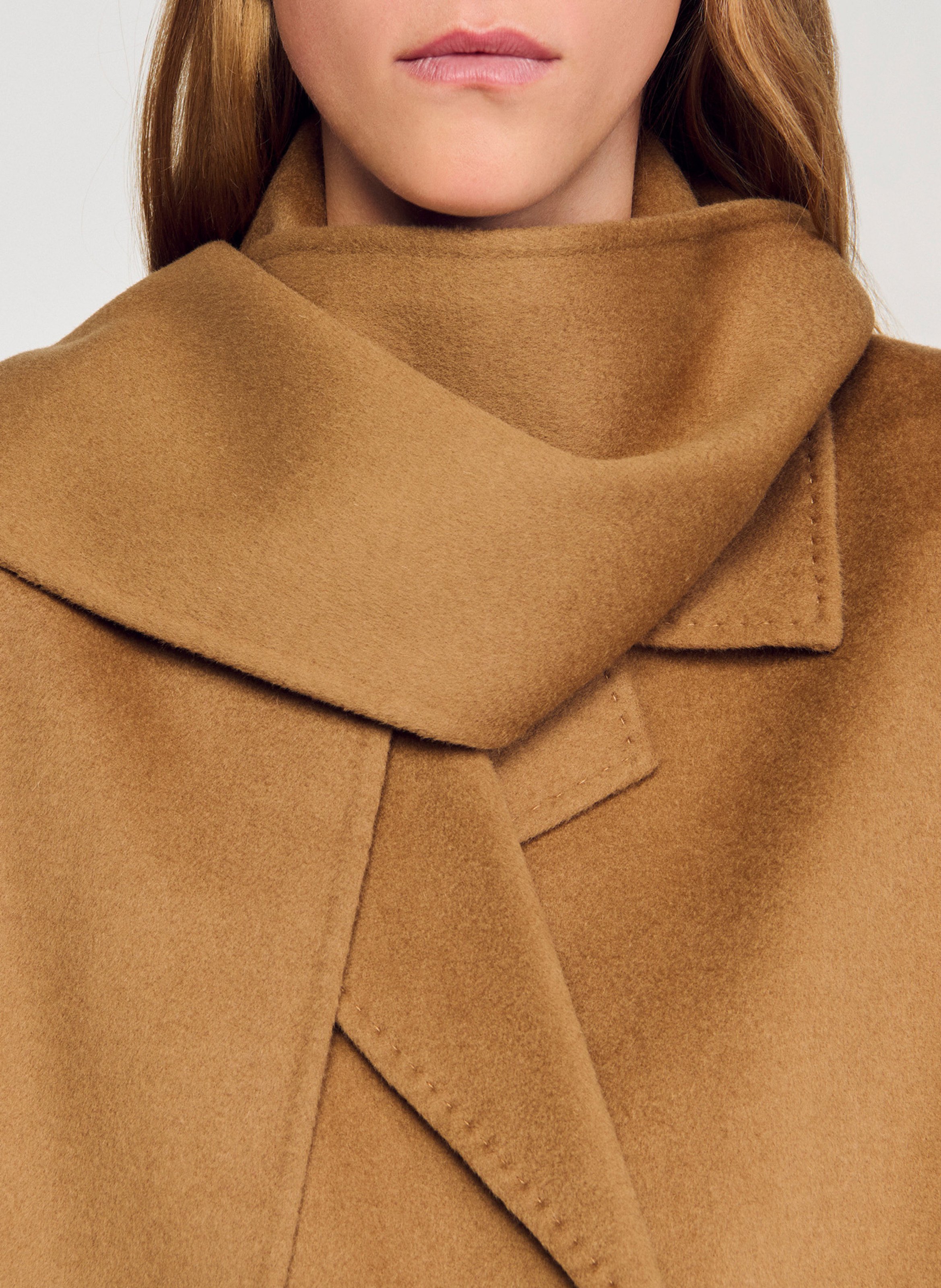 Jas met sjaalkraag van wol SANDRO Bruin