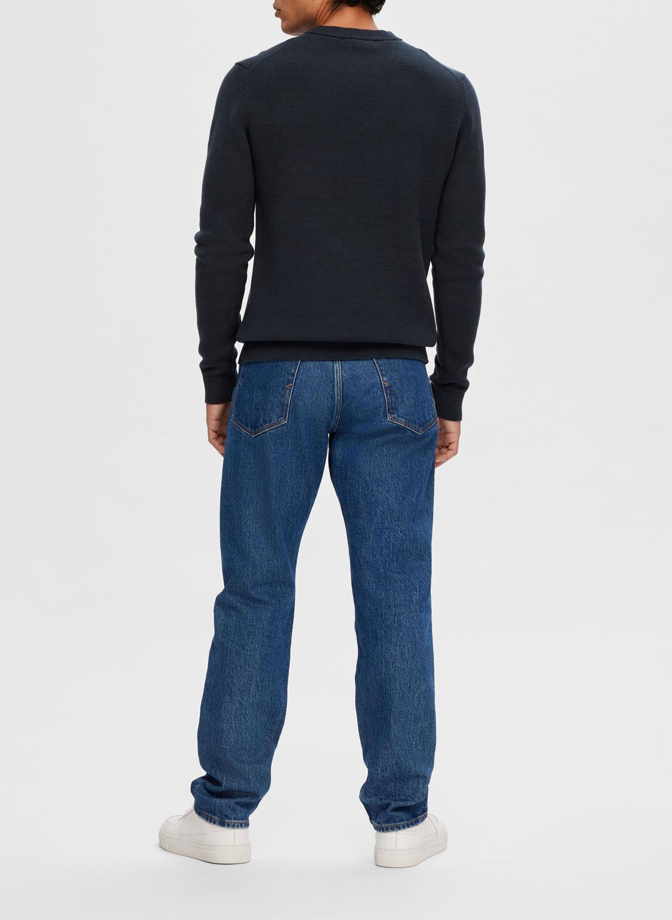 Pull col rond en coton bio  SELECTED Bleu