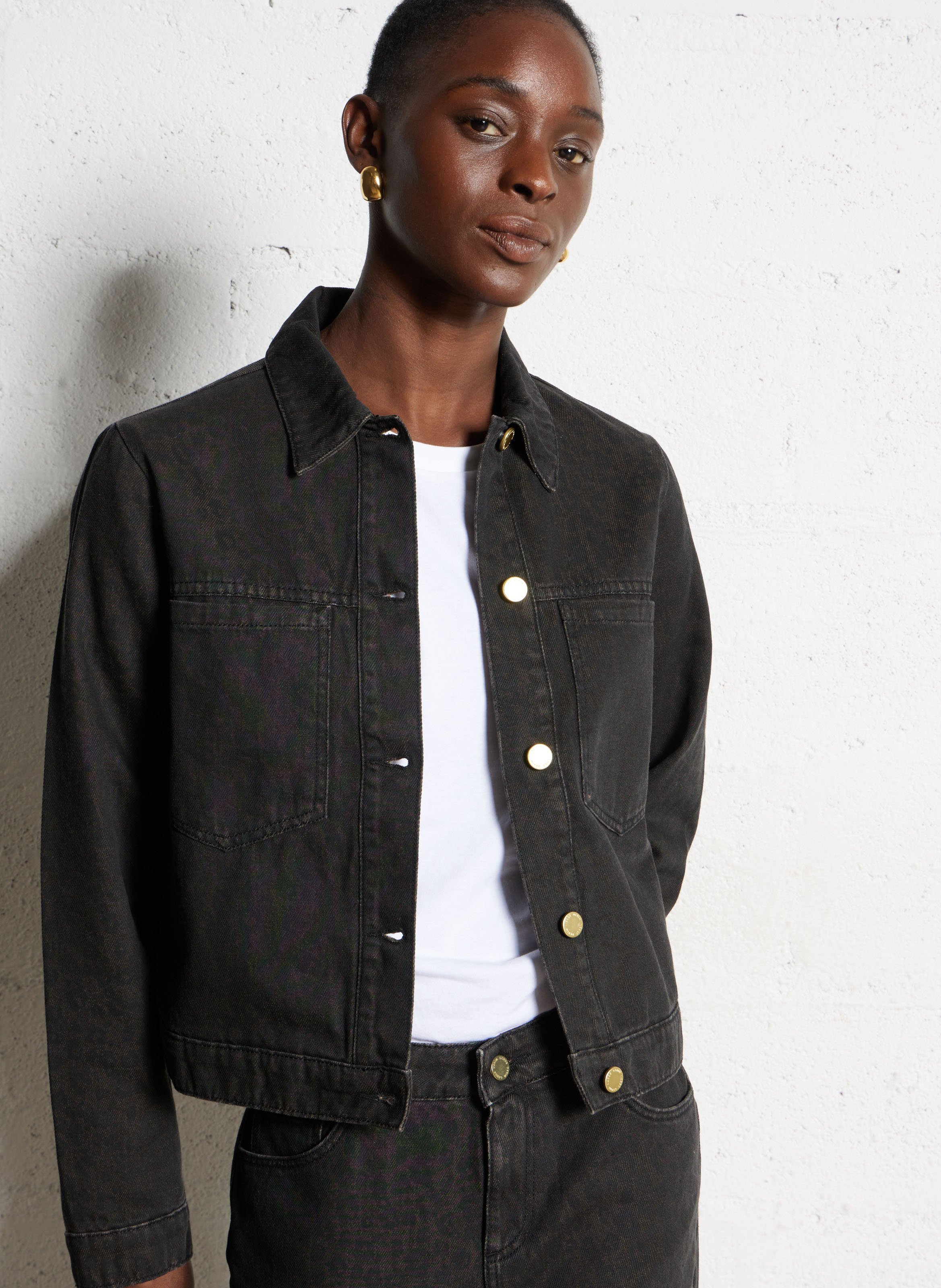 Short solid denim jacket  I CODE Brown