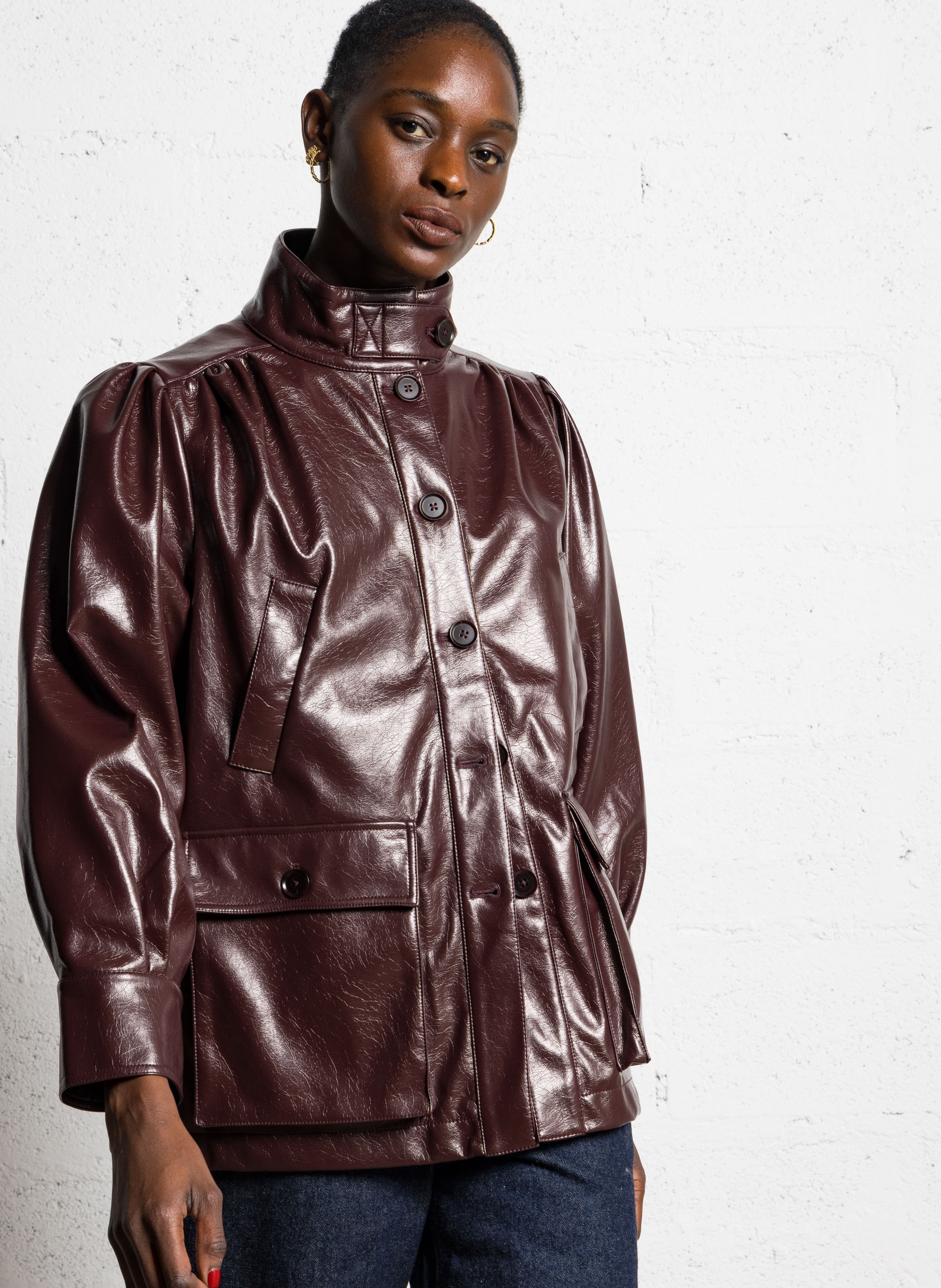 Jas met opstaande kraag van imitatieleer BERENICE Paars