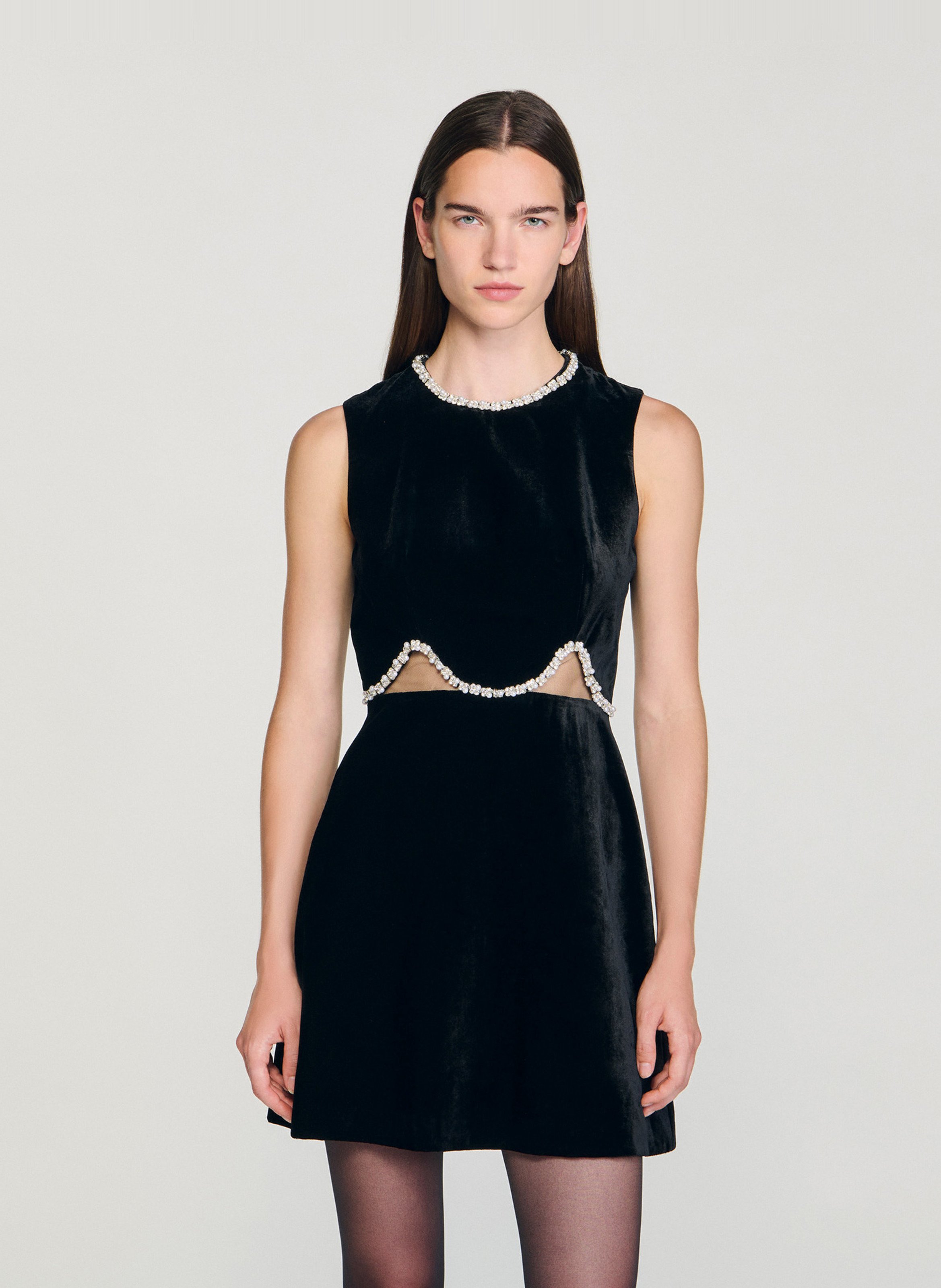 Robe courte sans manches en velours SANDRO Noir