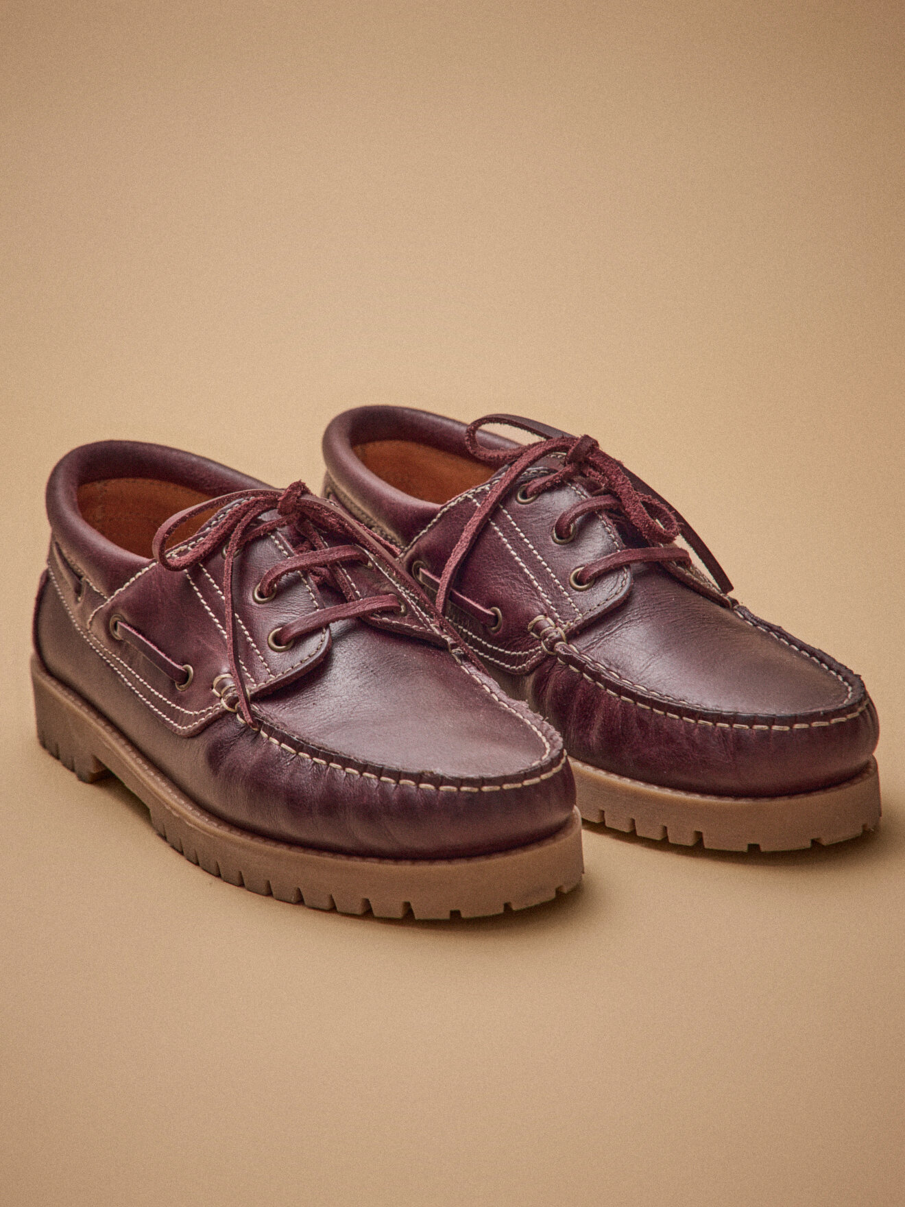 Leather boat shoes CYRILLUS Red