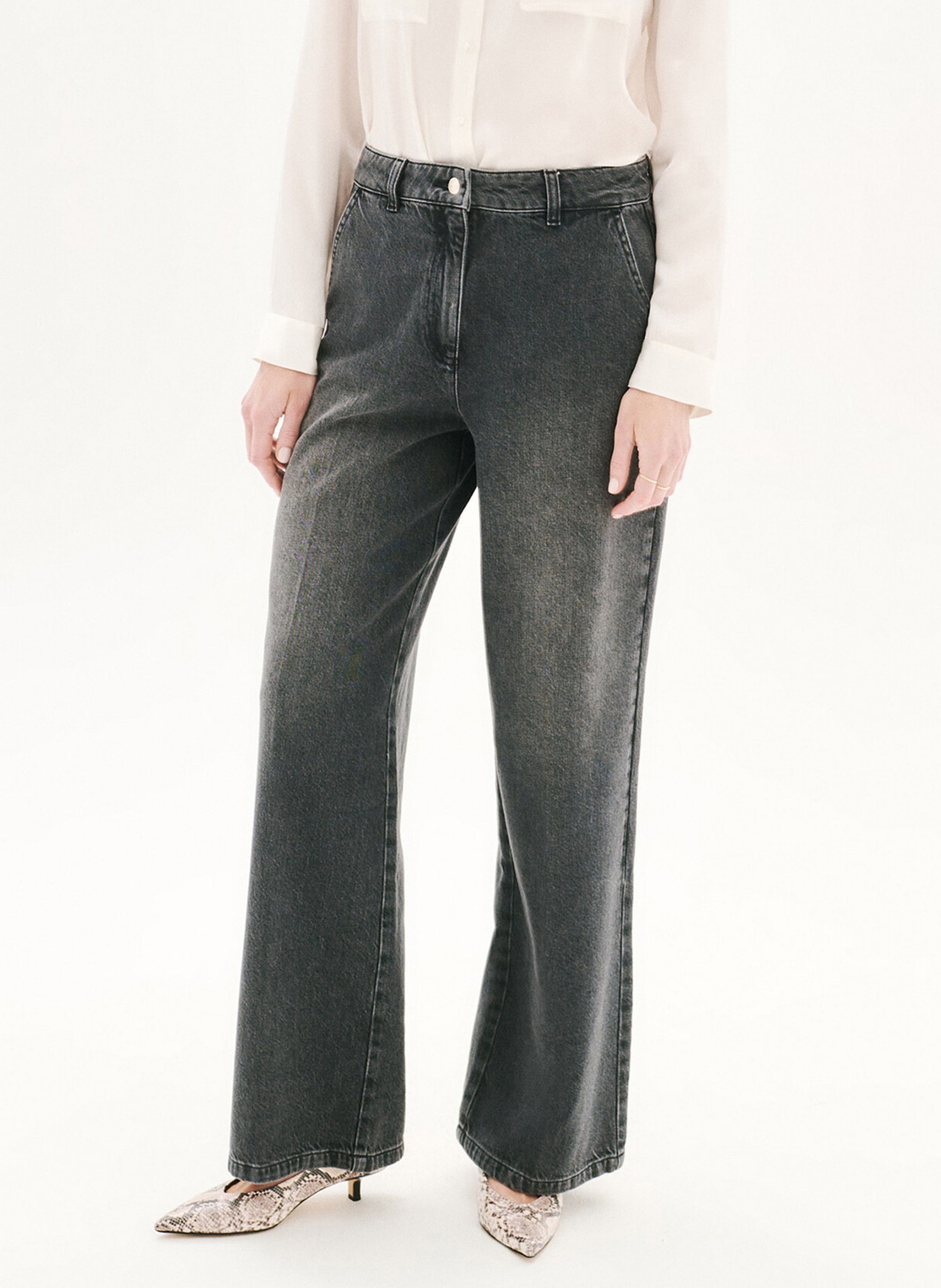 Cotton-blend wide-leg jeans CAROLL Grey
