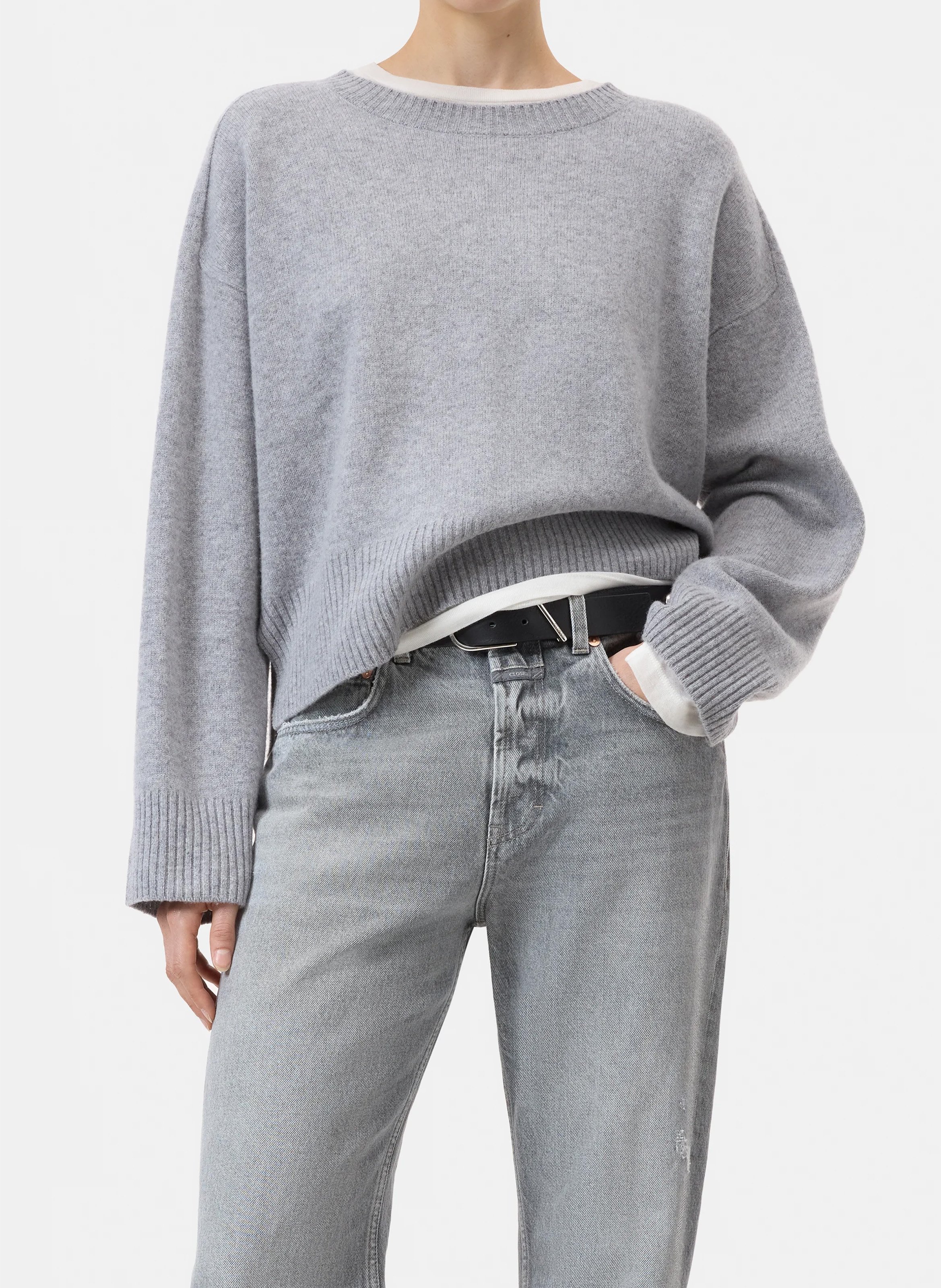 Pull oversize col rond en laine CLOSED Gris
