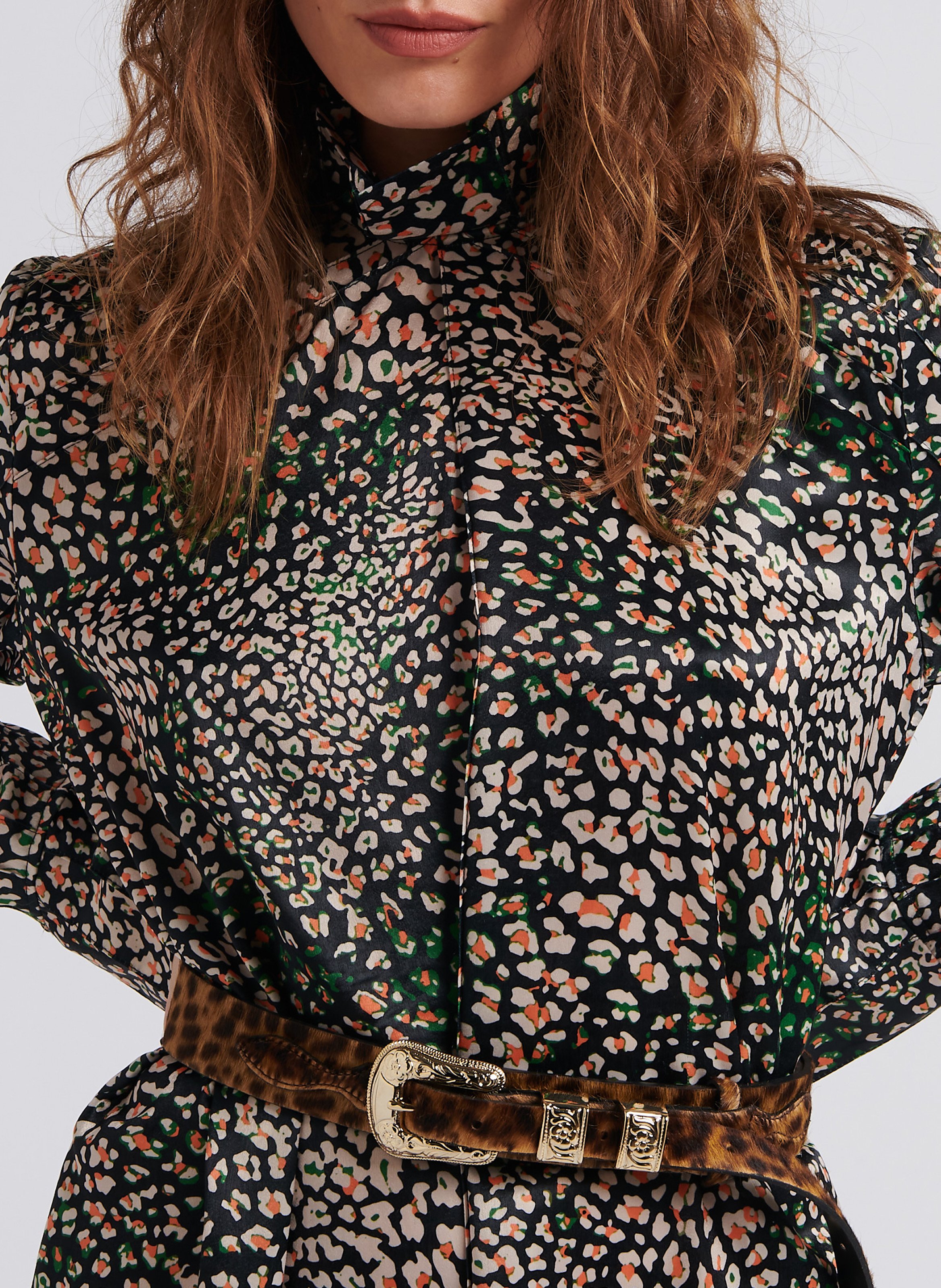 Short loose-fit leopard print dress with high neck HEIMSTONE Multicolored