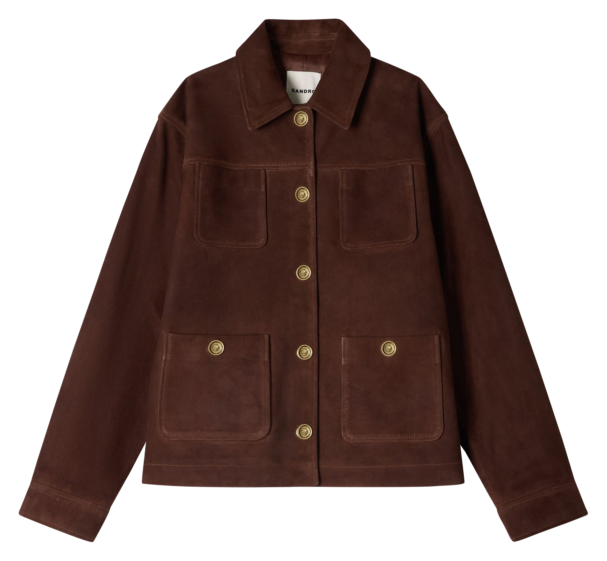 Recht, leren jack SANDRO Bruin