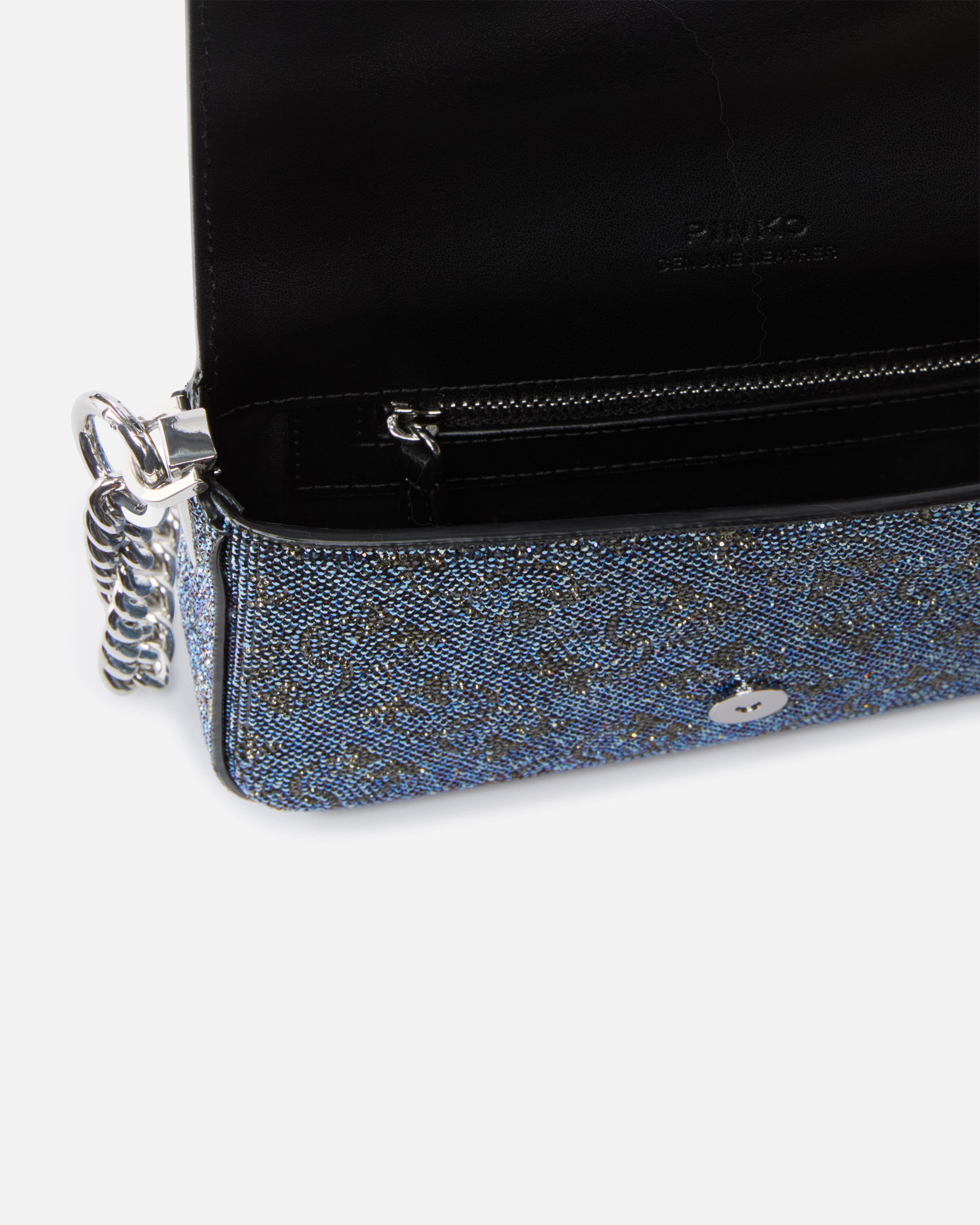 Shoulder bag "Baby Love Bag Slouchy" in leather with rhinestones PINKO Multicolored