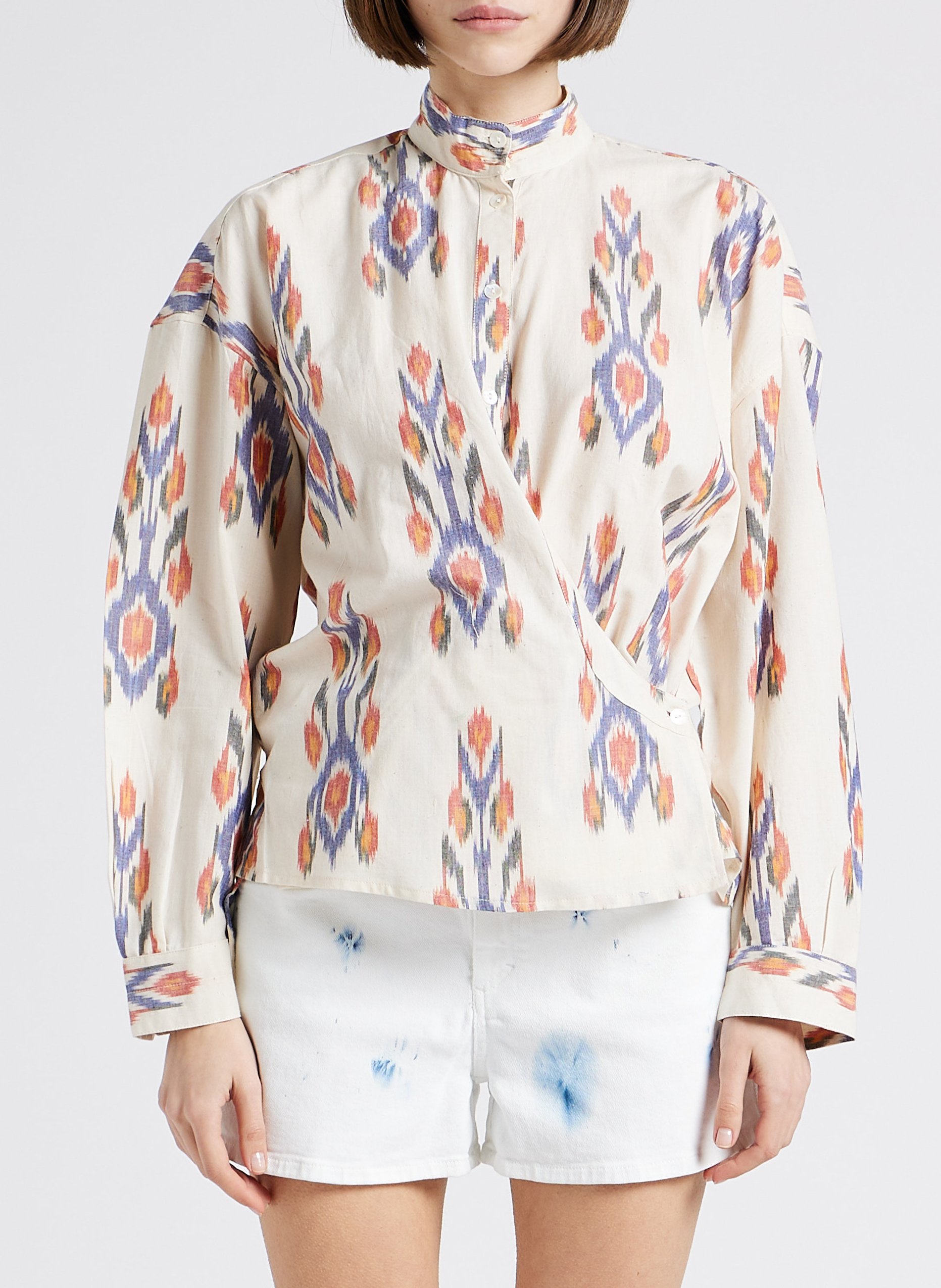 Top col montant imprimé en coton V DE VINSTER Beige