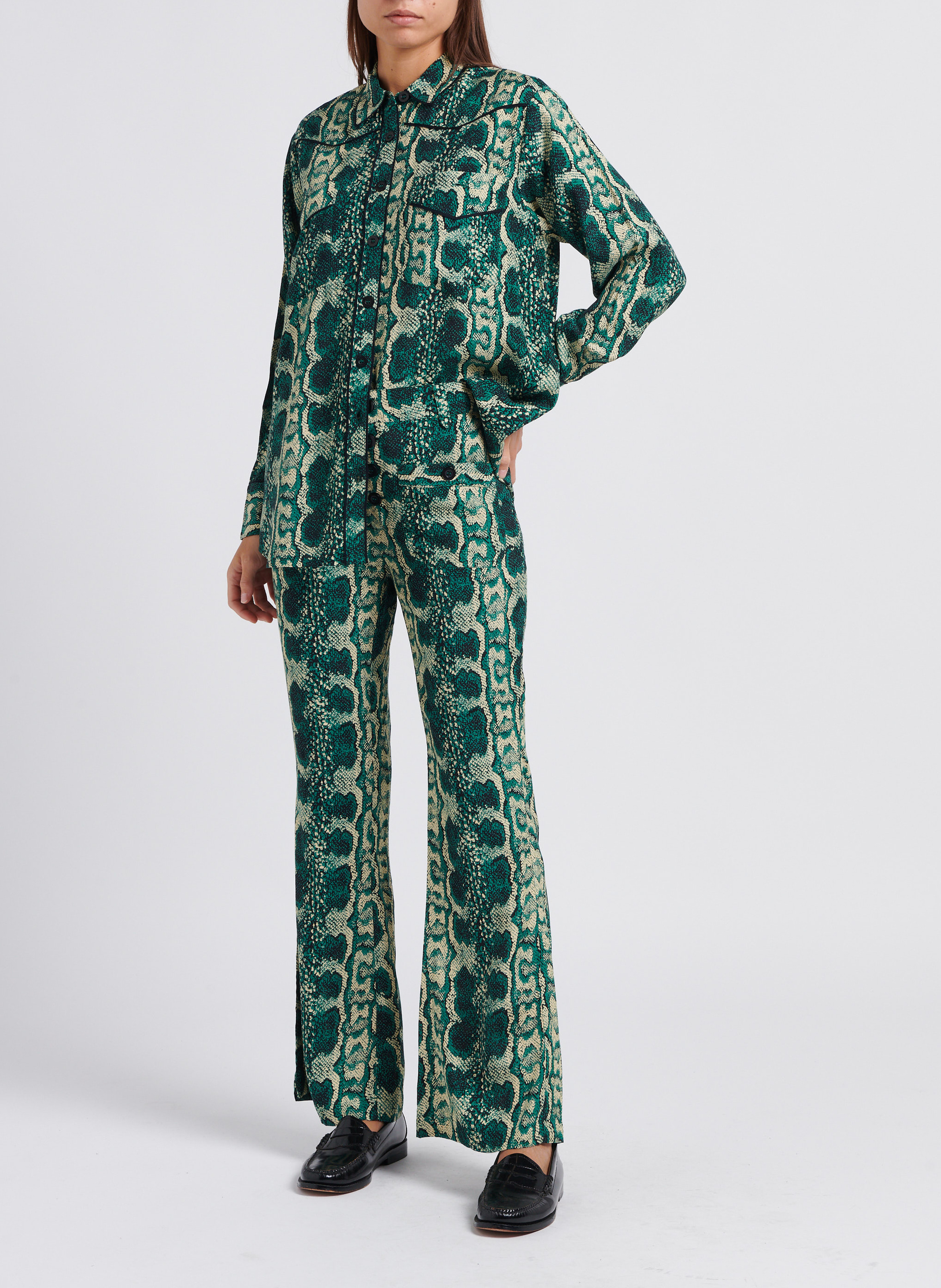 Python print palazzo trousers SWILDENS Green