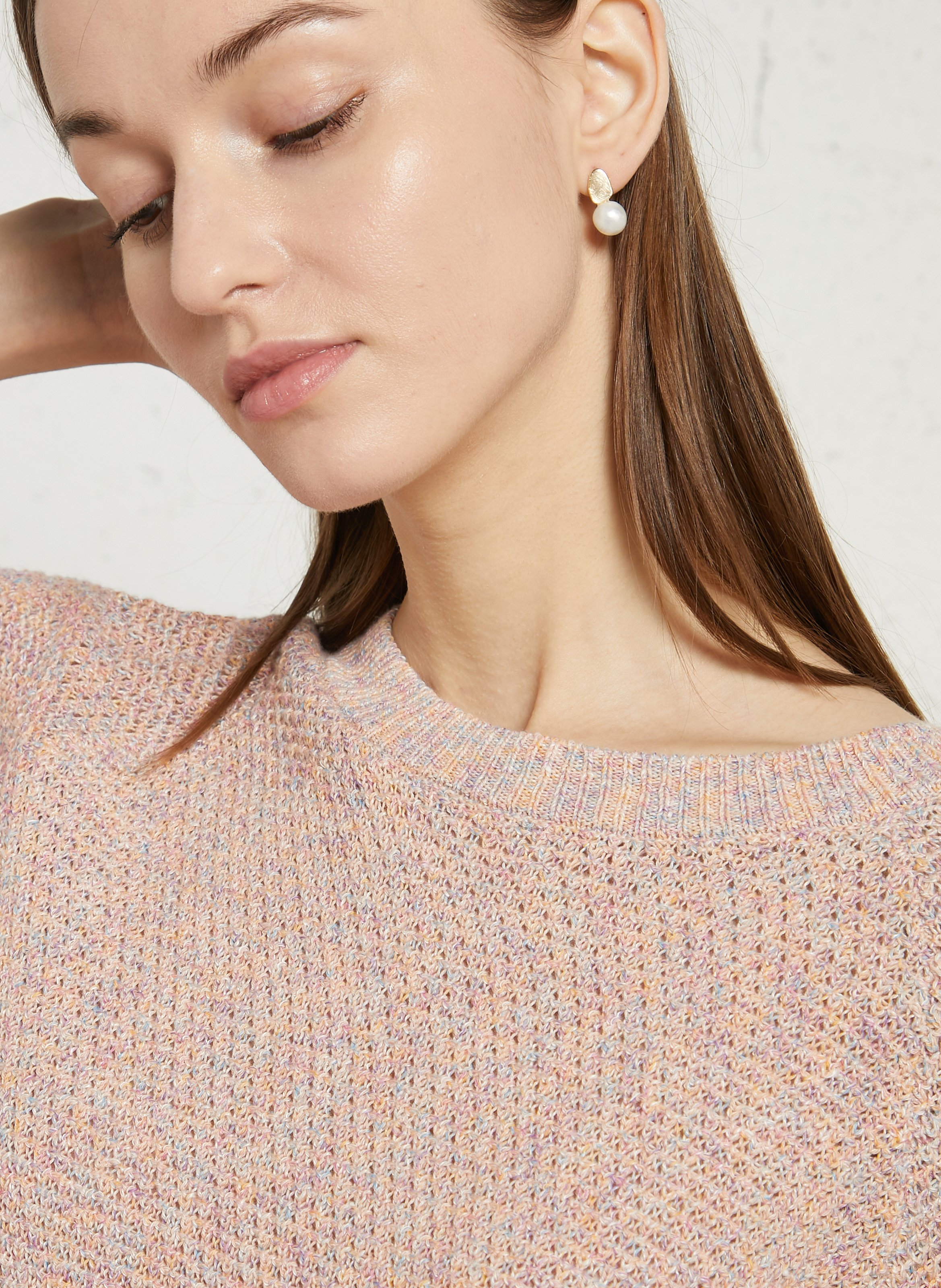 Pull col rond droit en coton et lin SUD EXPRESS Multicolore