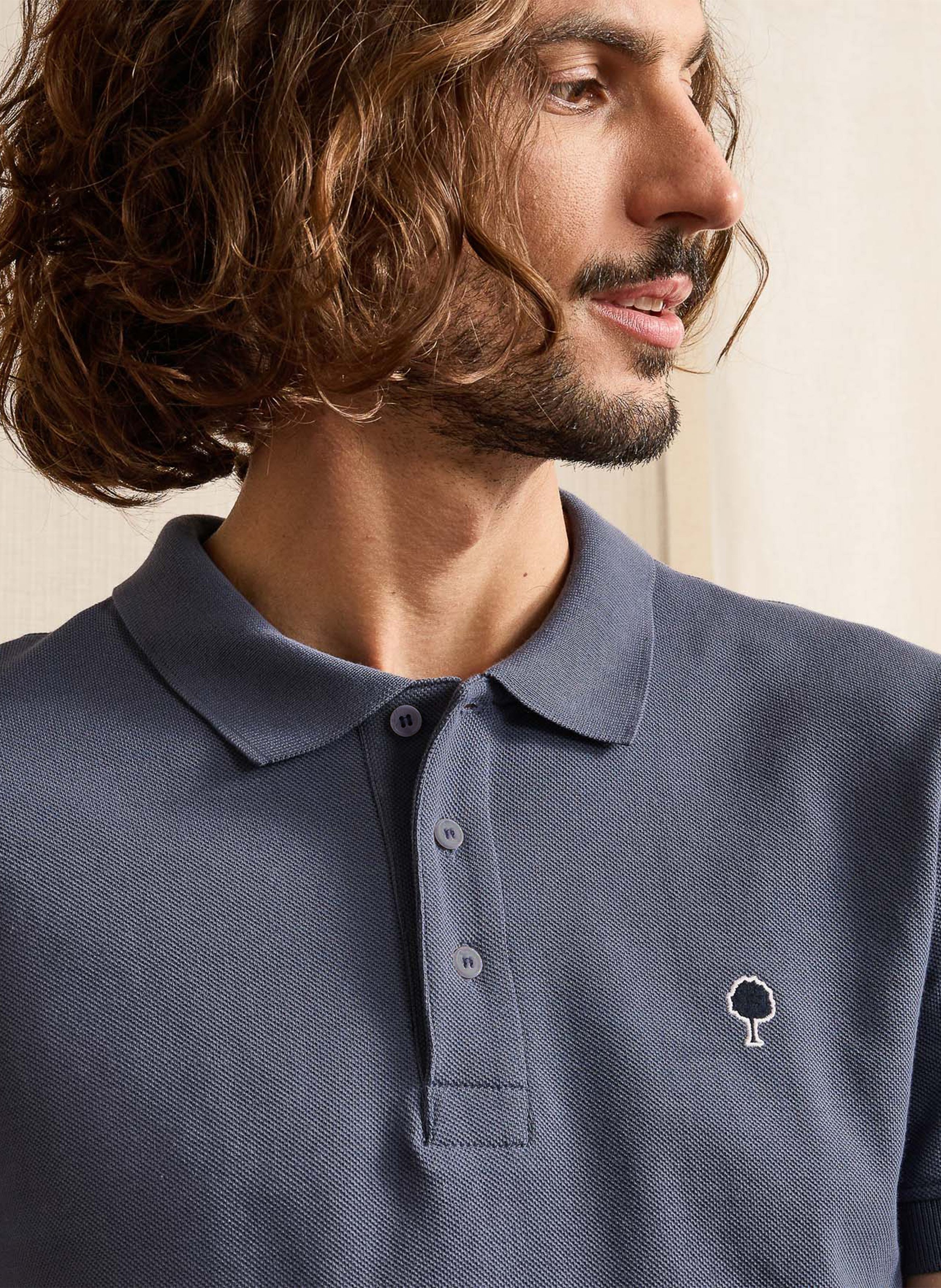 Polo mit geradem Schnitt aus bestickter Baumwolle FAGUO Blau