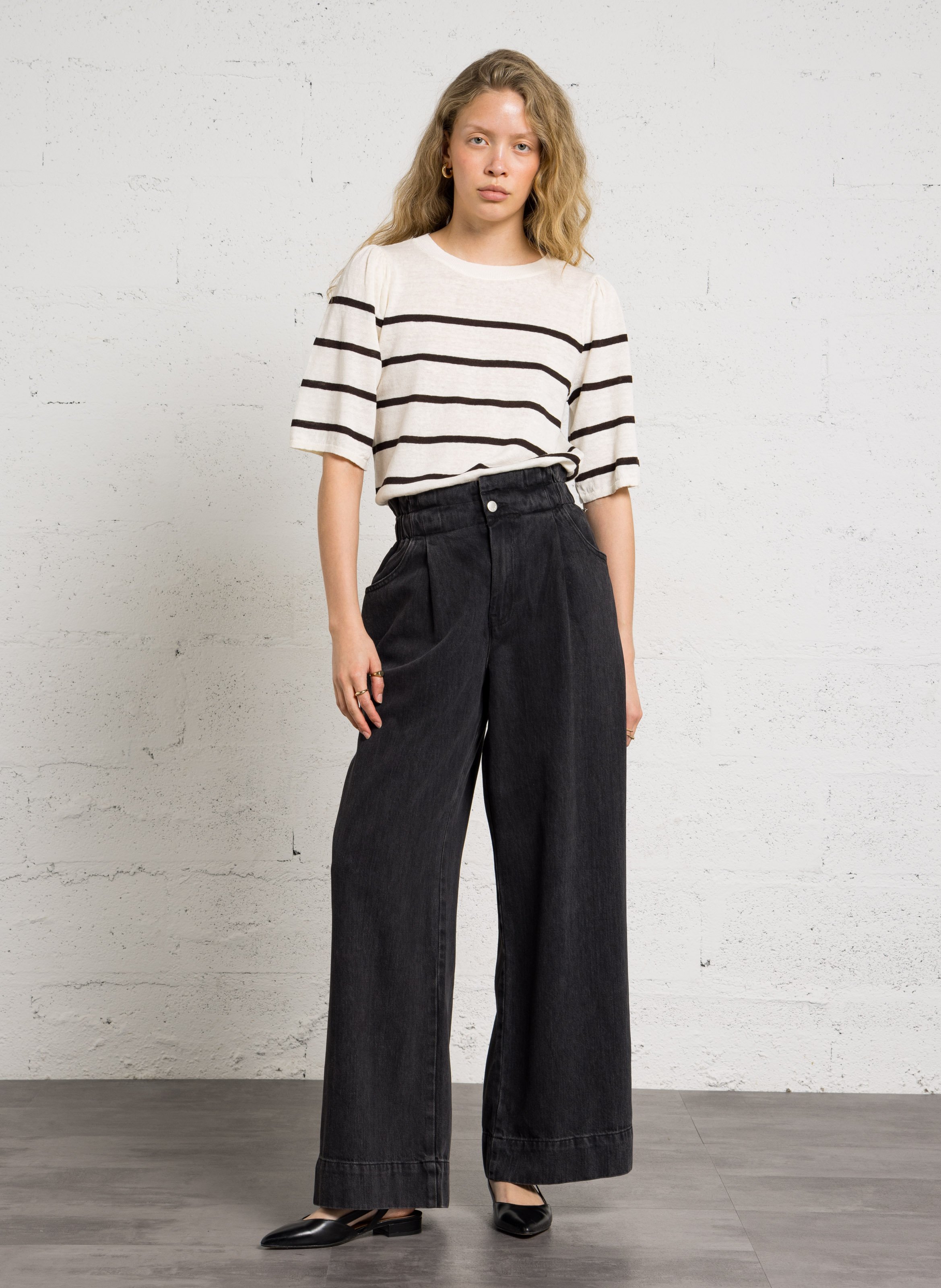 Striped round-neck sweater DES PETITS HAUTS Brown