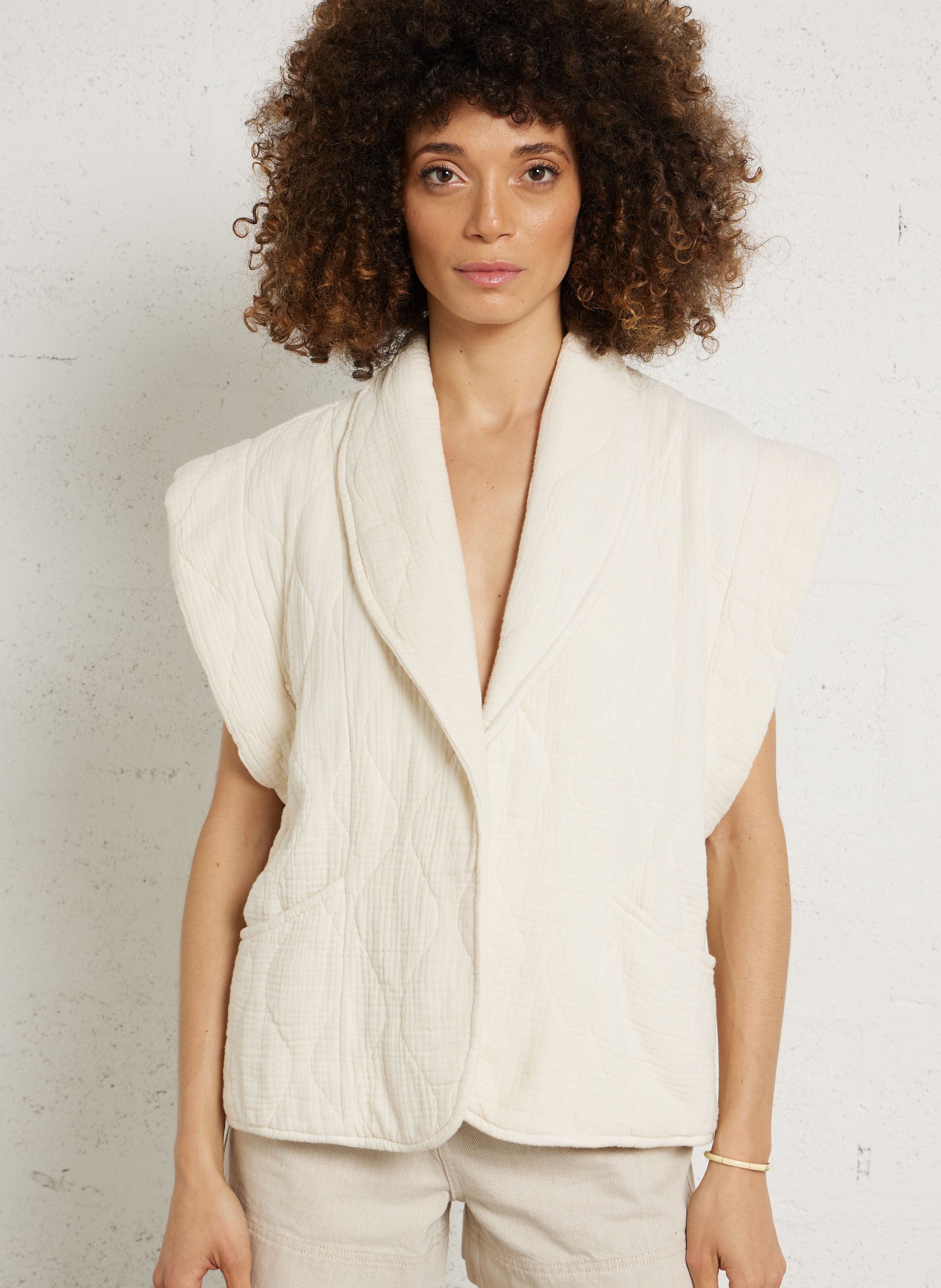 Ärmellose Weste aus Baumwollgaze AOKYANOS Beige