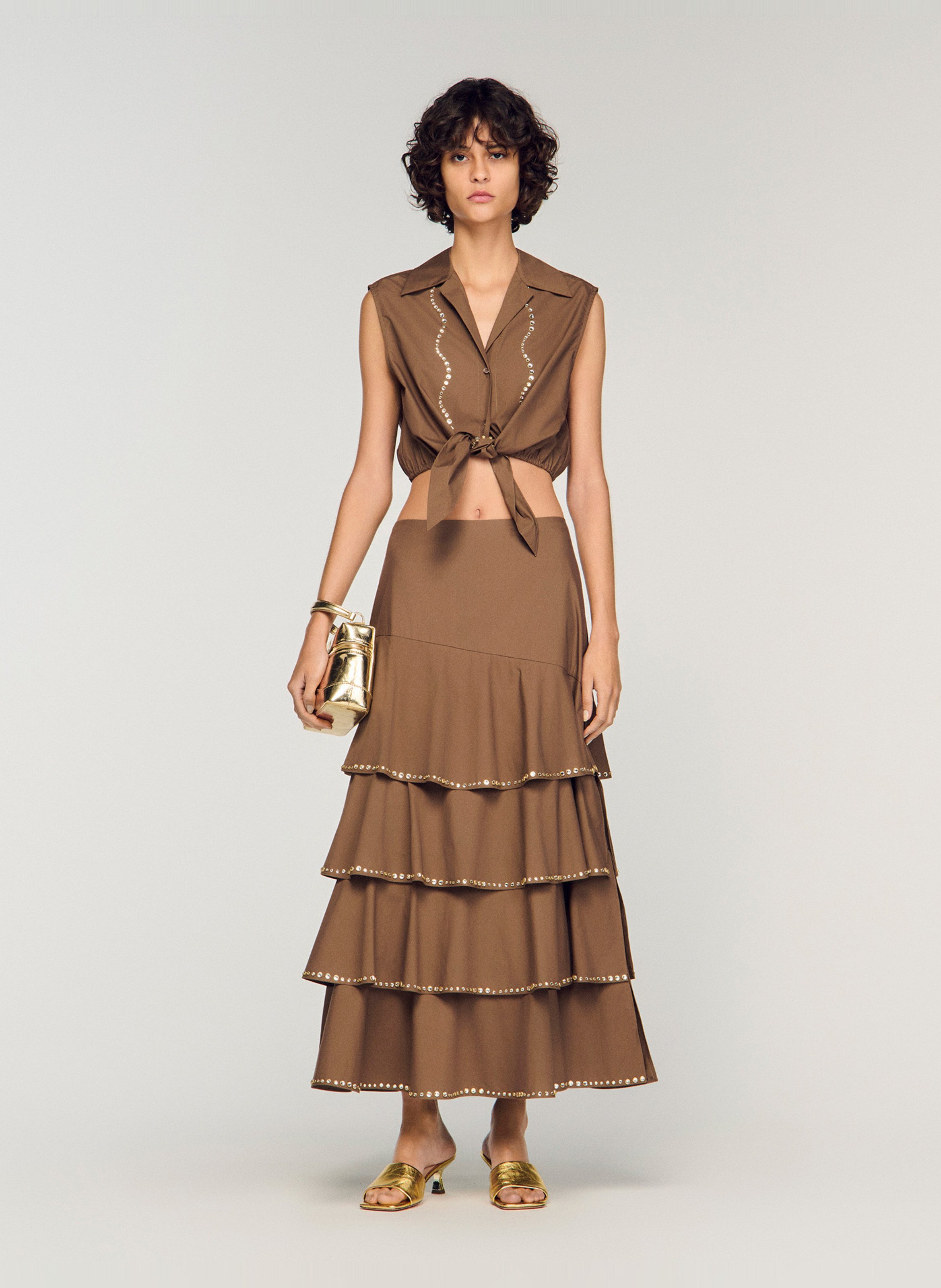 Short cotton crop top SANDRO Brown