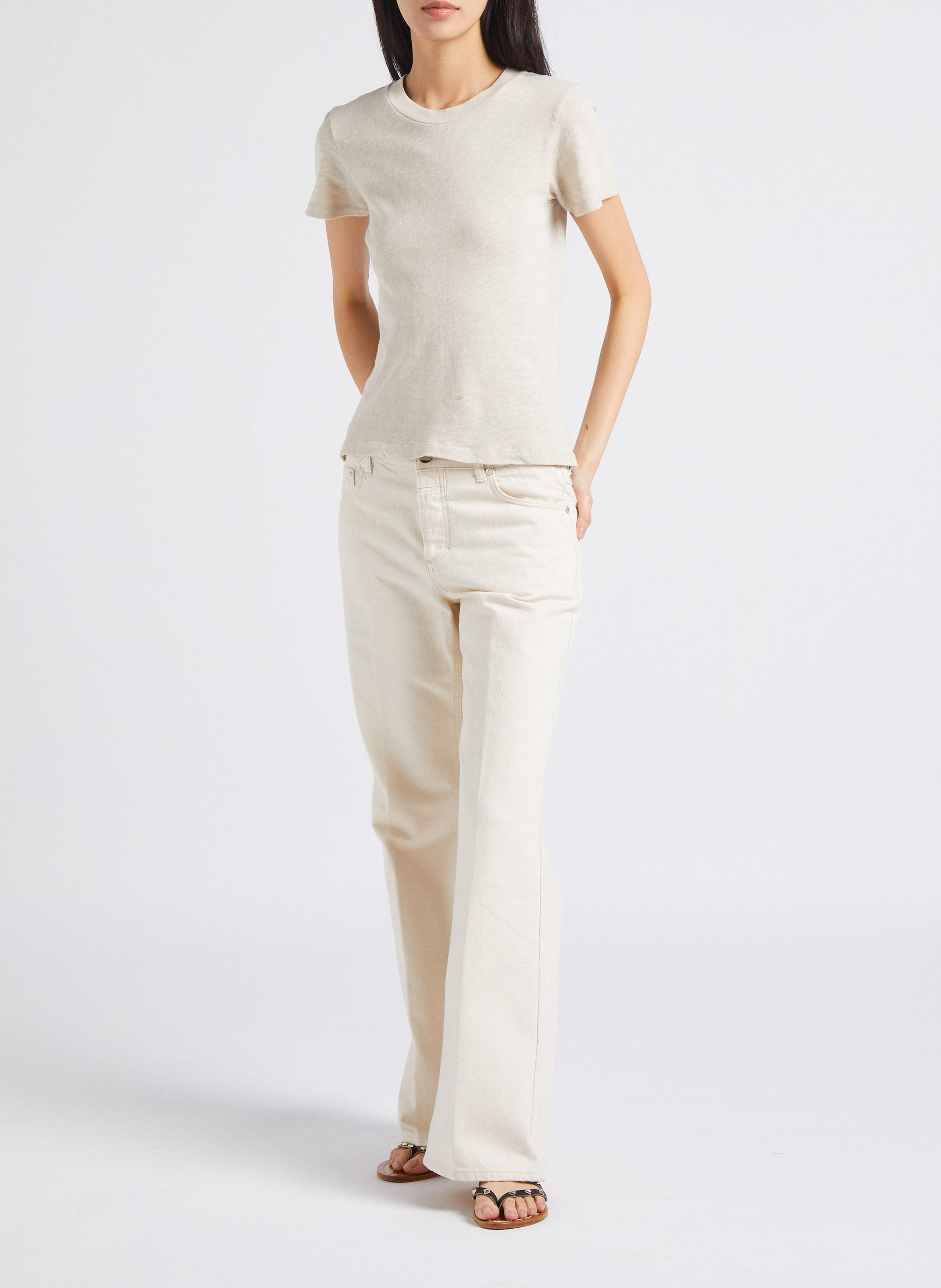 Tee-shirt col rond droit en coton AMERICAN VINTAGE Beige