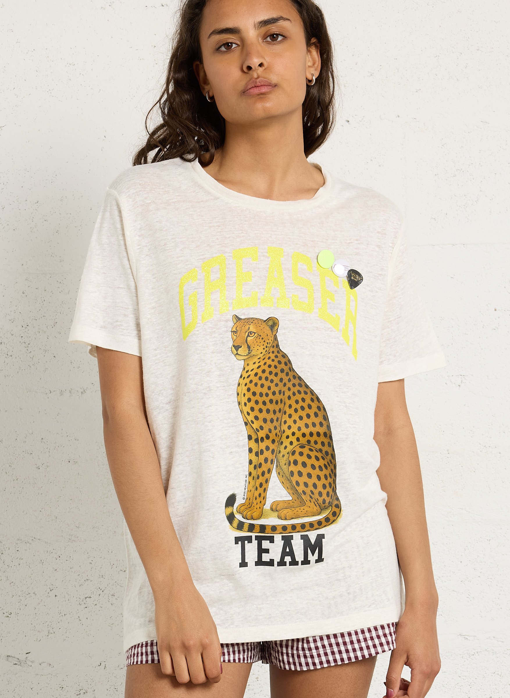 Tee-shirt droit col rond sérigraphié en lin NEWTONE Beige