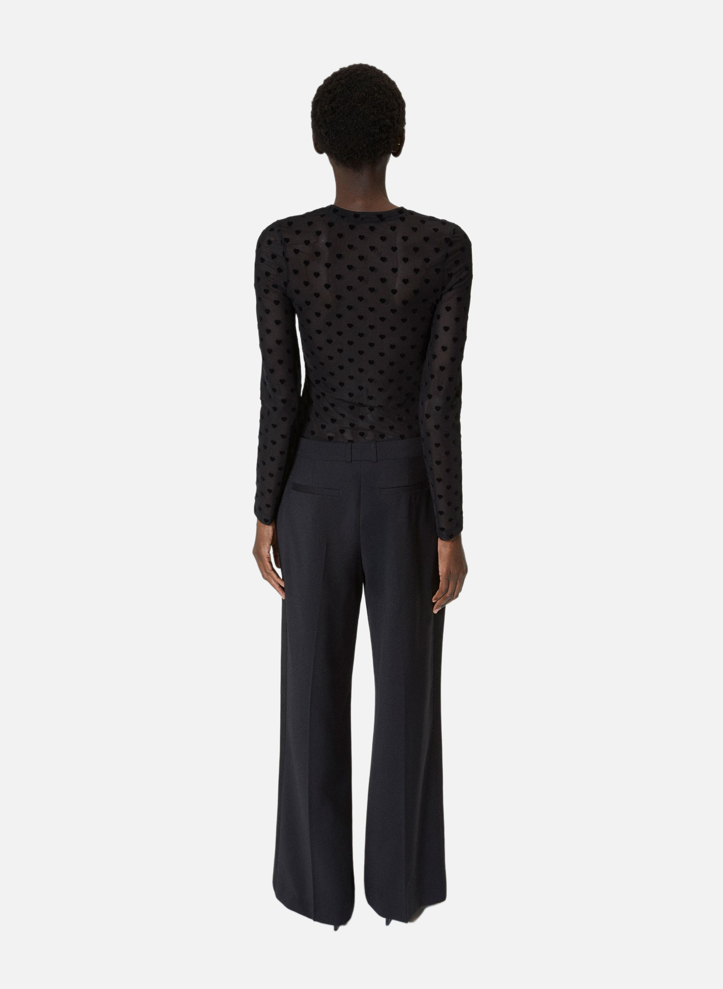 T-shirt manches longues en mesh floqué cœurs THE KOOPLES Noir