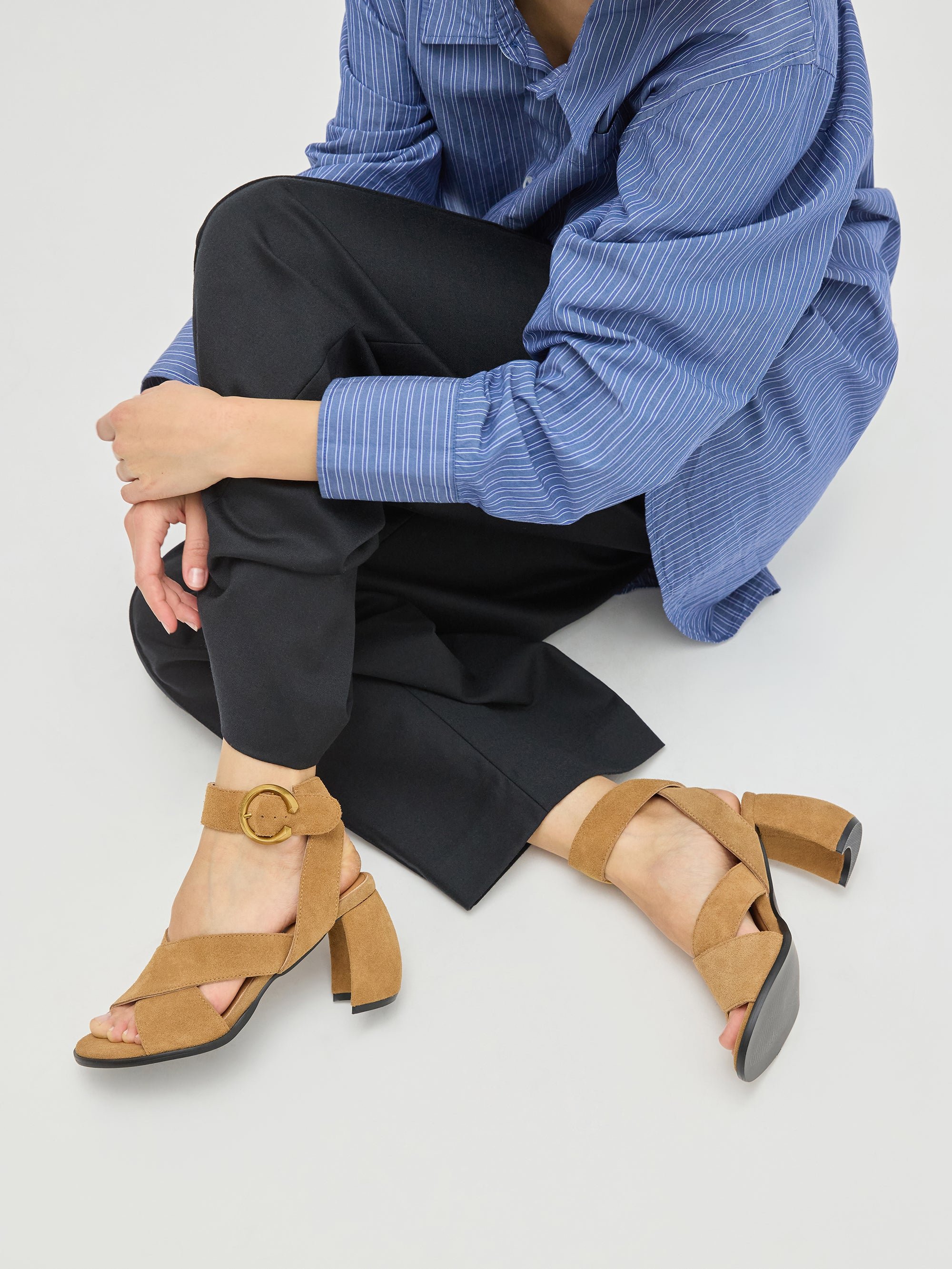 Half-moon heel sandals with multiple crossed straps in metallic effect leather VANESSA WU Brown