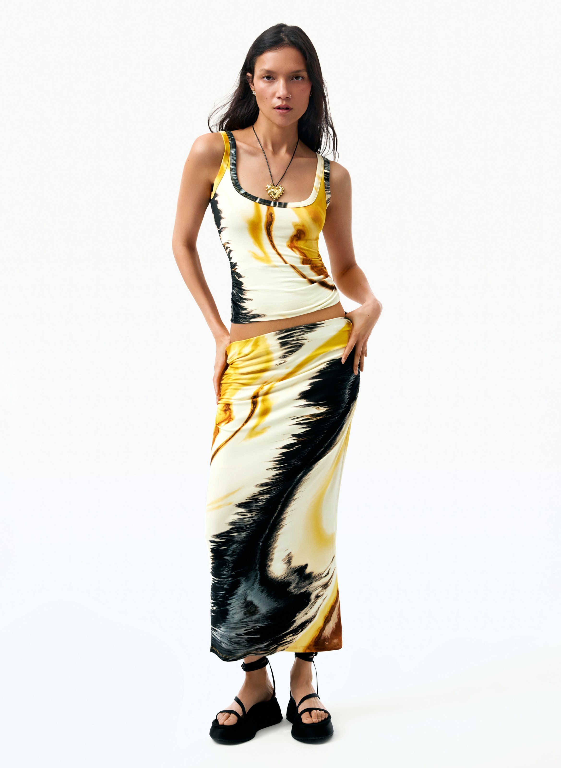 Fitted printed tank top DESIGUAL Yellow