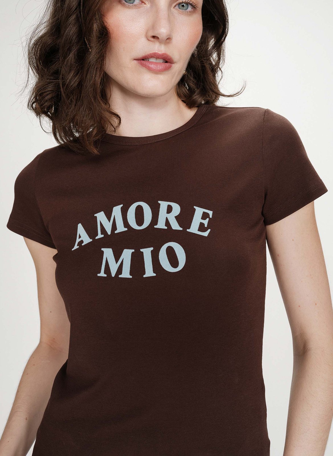 Tee-shirt col rond cintré sérigraphié en coton mélangé GRACE ET MILA Marron