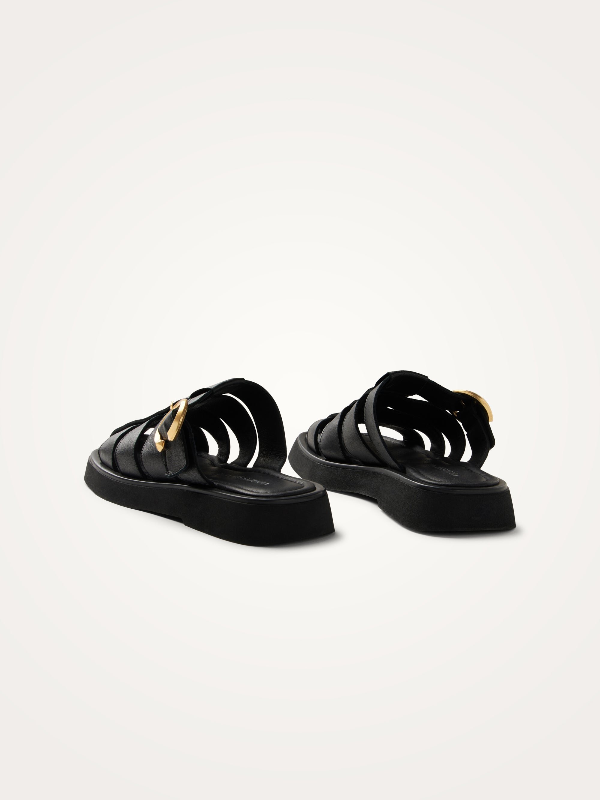 Flat multi-strap leather mules with metallic effect VANESSA WU Black