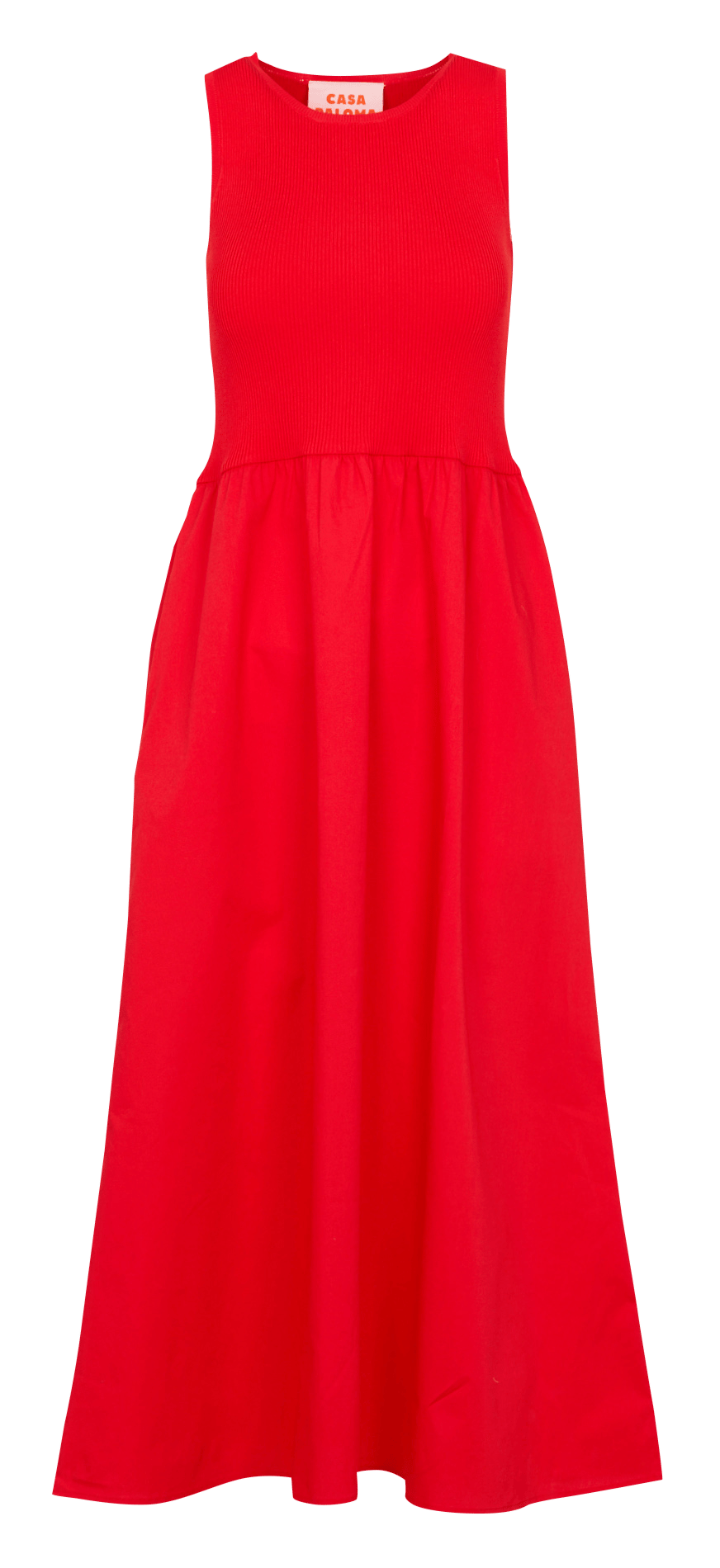 Lange jurk uit twee materialen MAISON 123 Rood