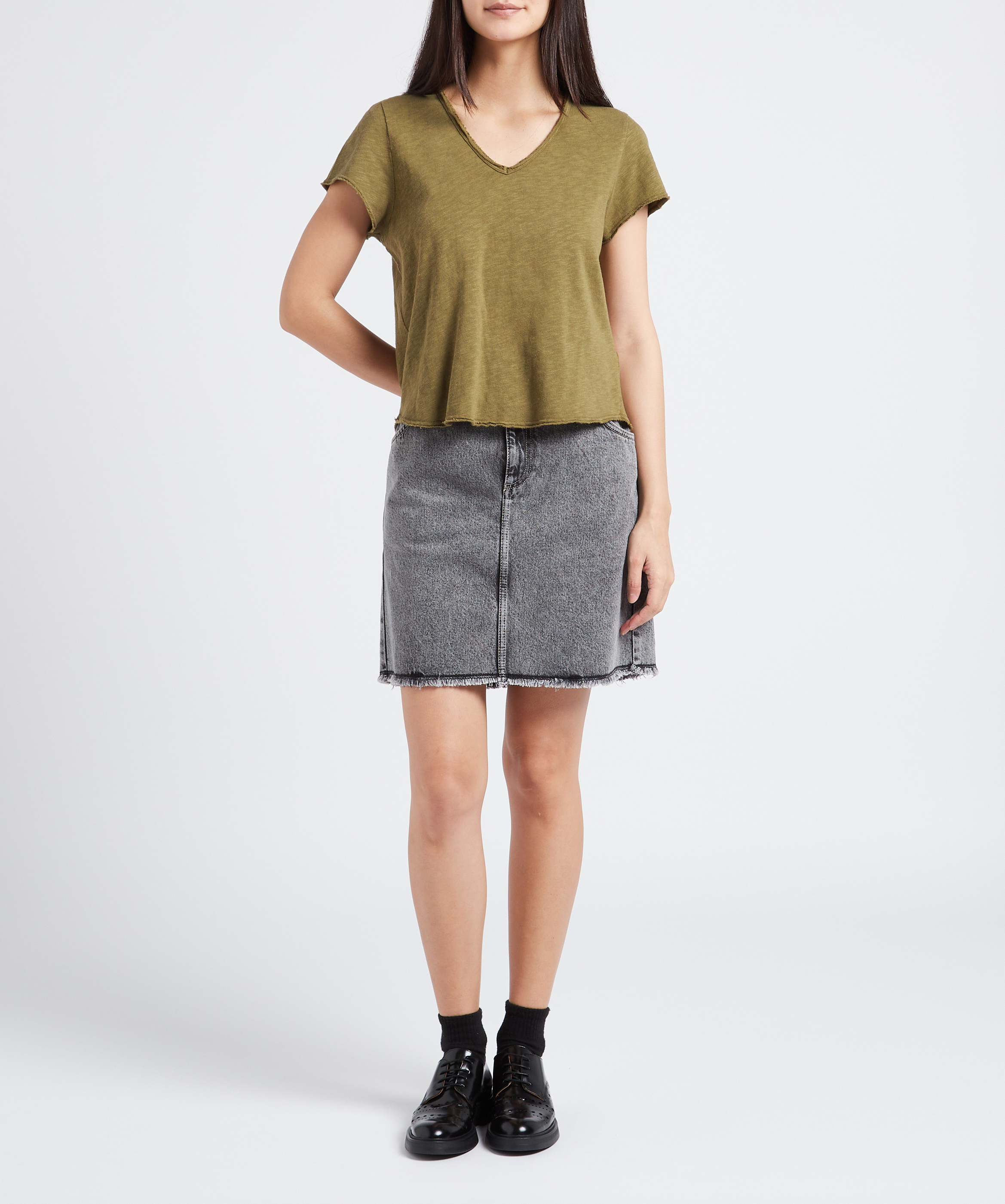 Recht T-shirt met raw-cut-boordjes AMERICAN VINTAGE Kaki