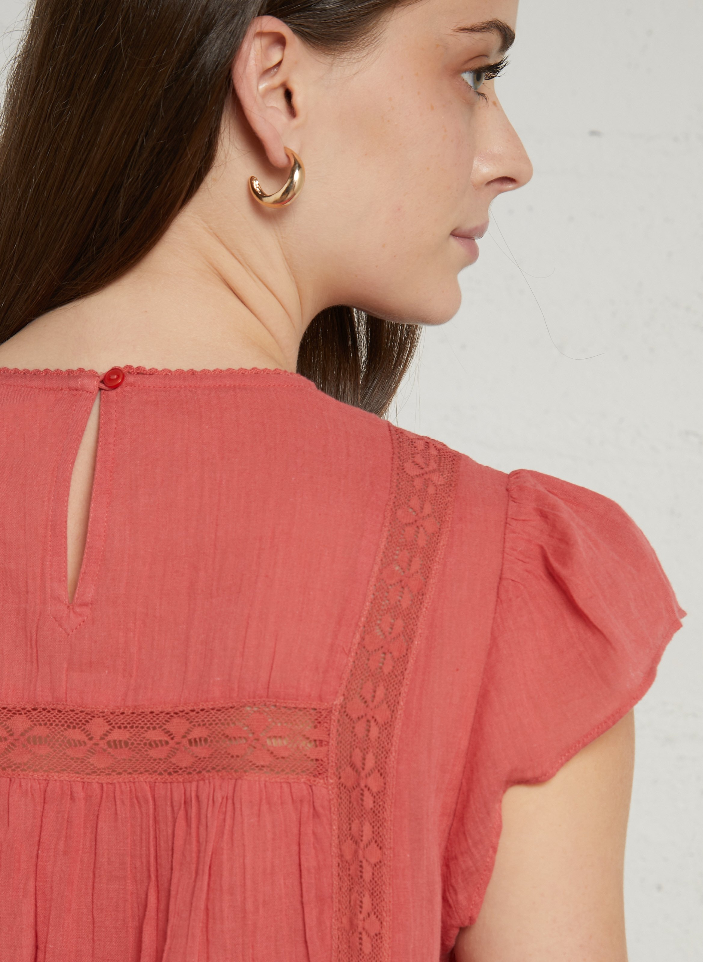 Top droit col rond en coton SUD EXPRESS Rouge